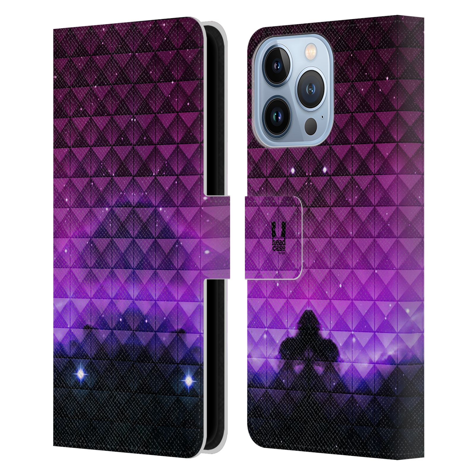 Pouzdro HEAD CASE na mobil Apple Iphone 13 PRO barevná vesmírná mlhovina fialová a černá