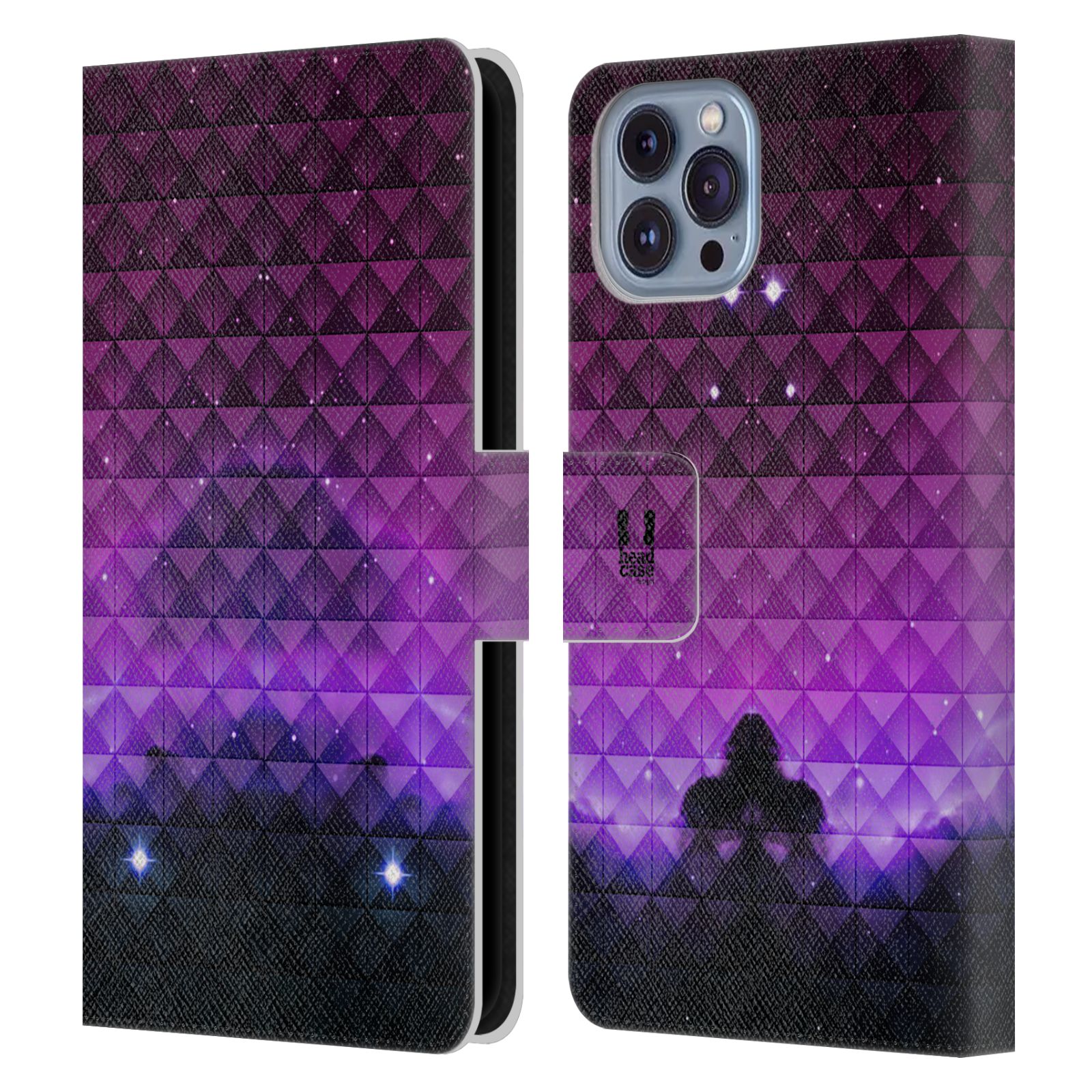 Pouzdro HEAD CASE na mobil Apple Iphone 14 barevná vesmírná mlhovina fialová a černá