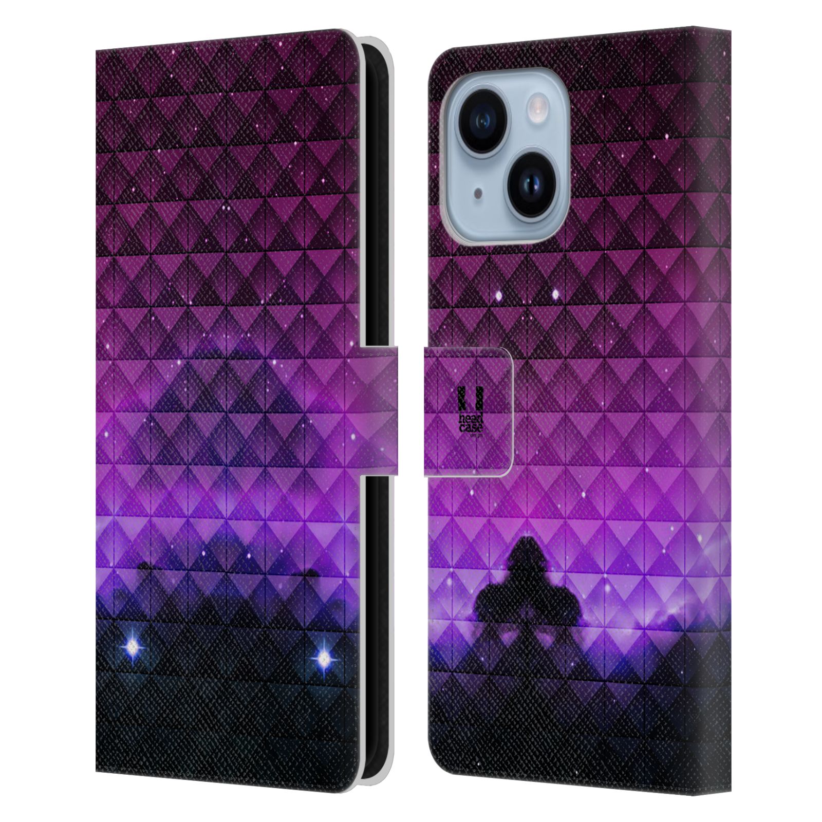 Pouzdro HEAD CASE na mobil Apple Iphone 14 PLUS barevná vesmírná mlhovina fialová a černá