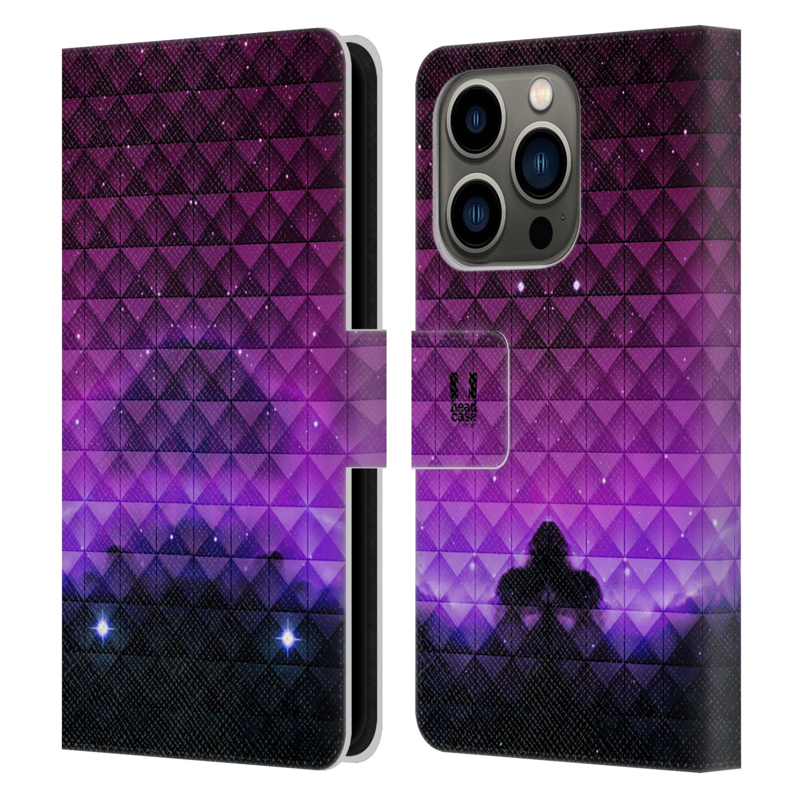 Pouzdro HEAD CASE na mobil Apple Iphone 14 PRO barevná vesmírná mlhovina fialová a černá