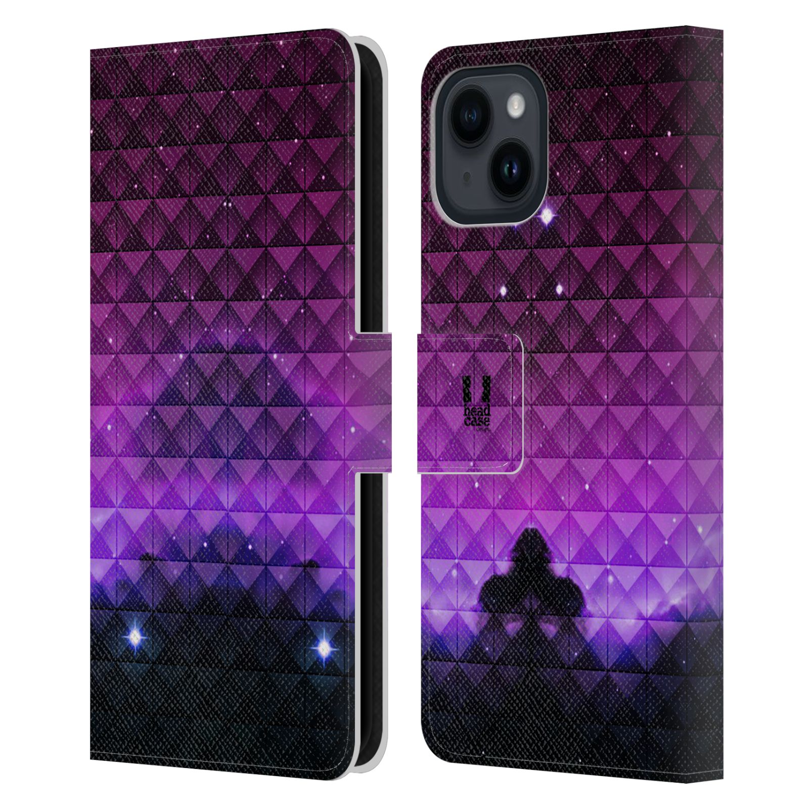 Pouzdro HEAD CASE na mobil Apple Iphone 15 barevná vesmírná mlhovina fialová a černá