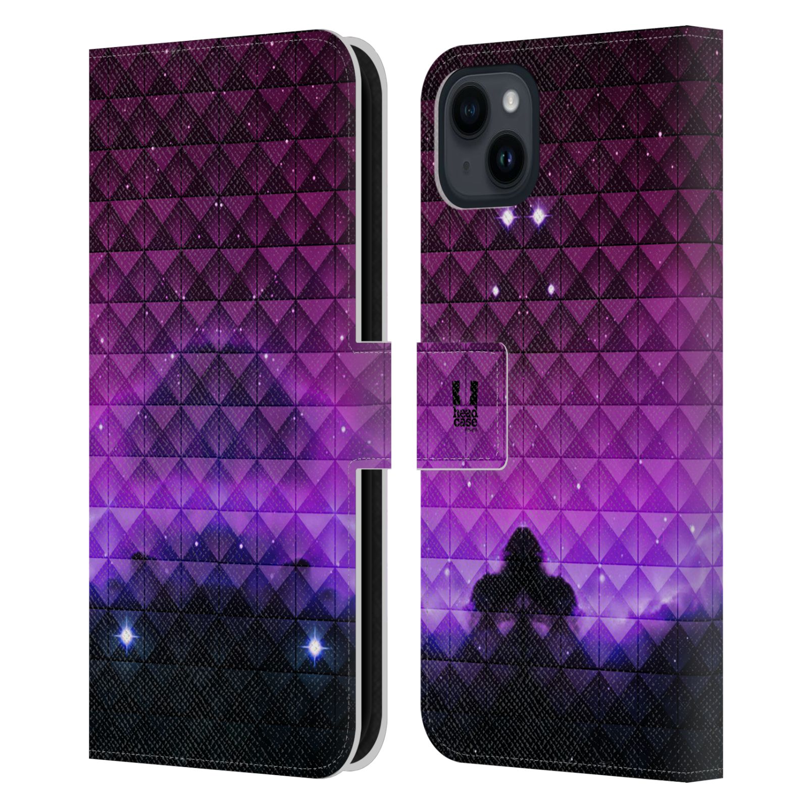 Pouzdro HEAD CASE na mobil Apple Iphone 15 PLUS barevná vesmírná mlhovina fialová a černá