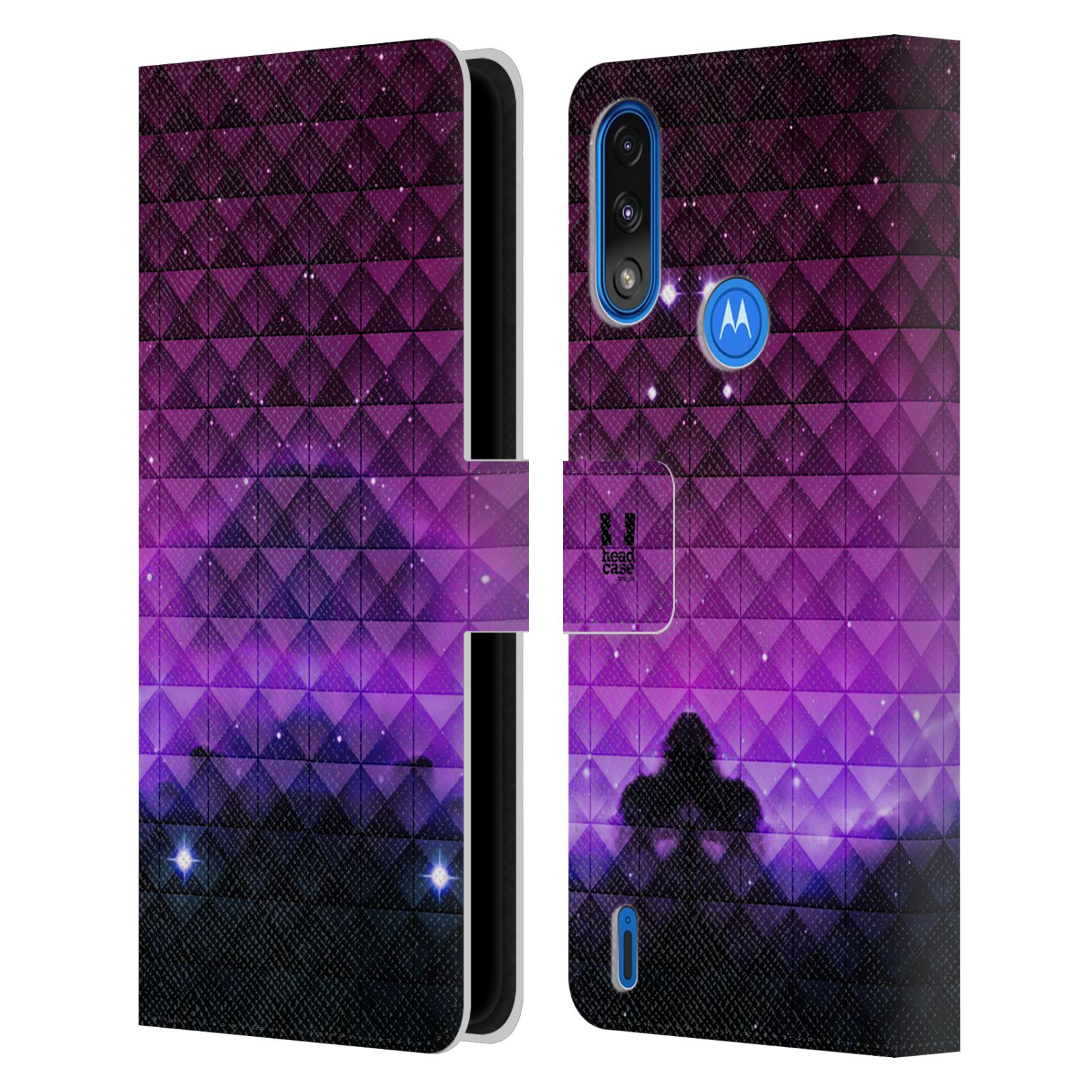 Pouzdro HEAD CASE na mobil Motorola Moto E7 POWER barevná vesmírná mlhovina fialová a černá