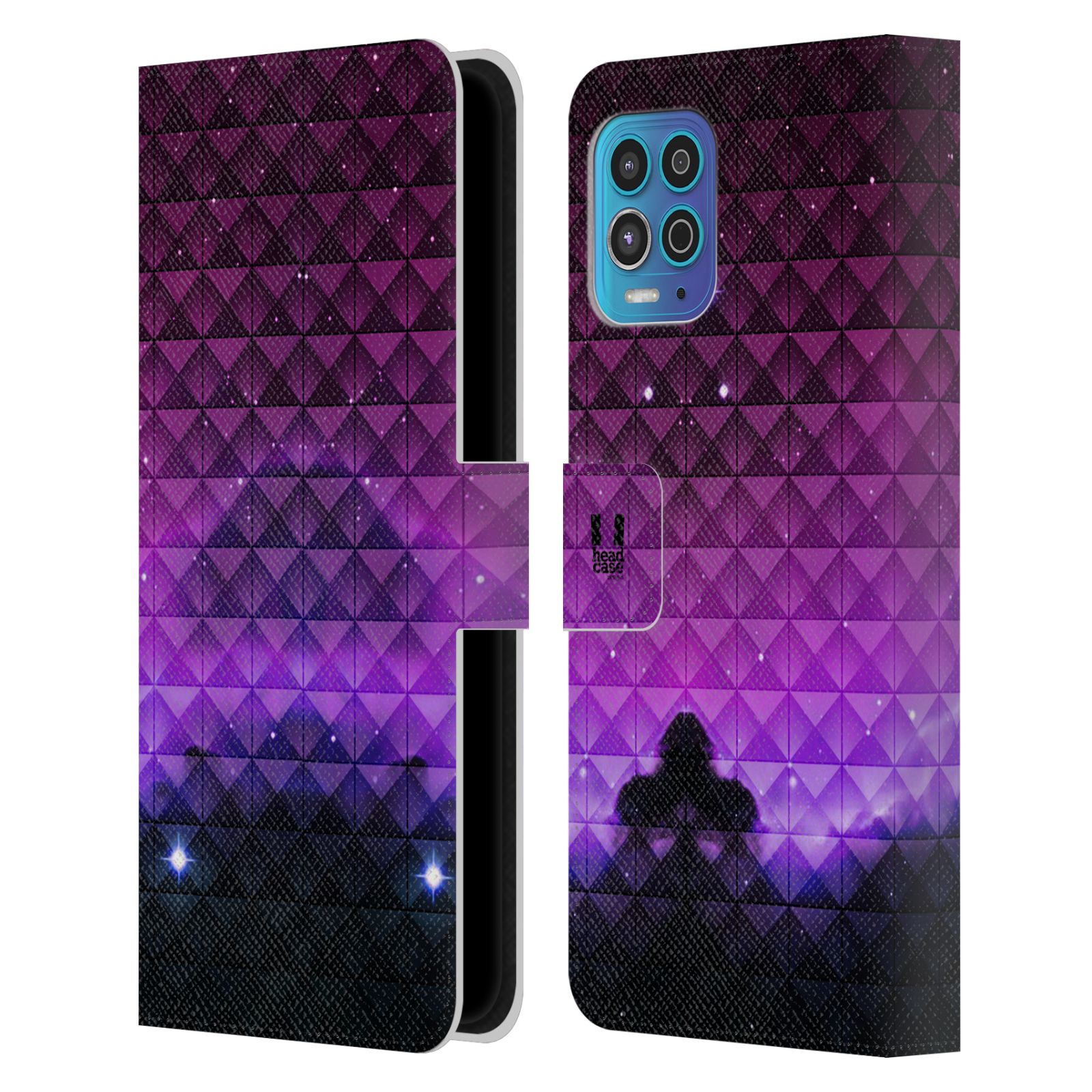 Pouzdro HEAD CASE na mobil Motorola MOTO G100 barevná vesmírná mlhovina fialová a černá