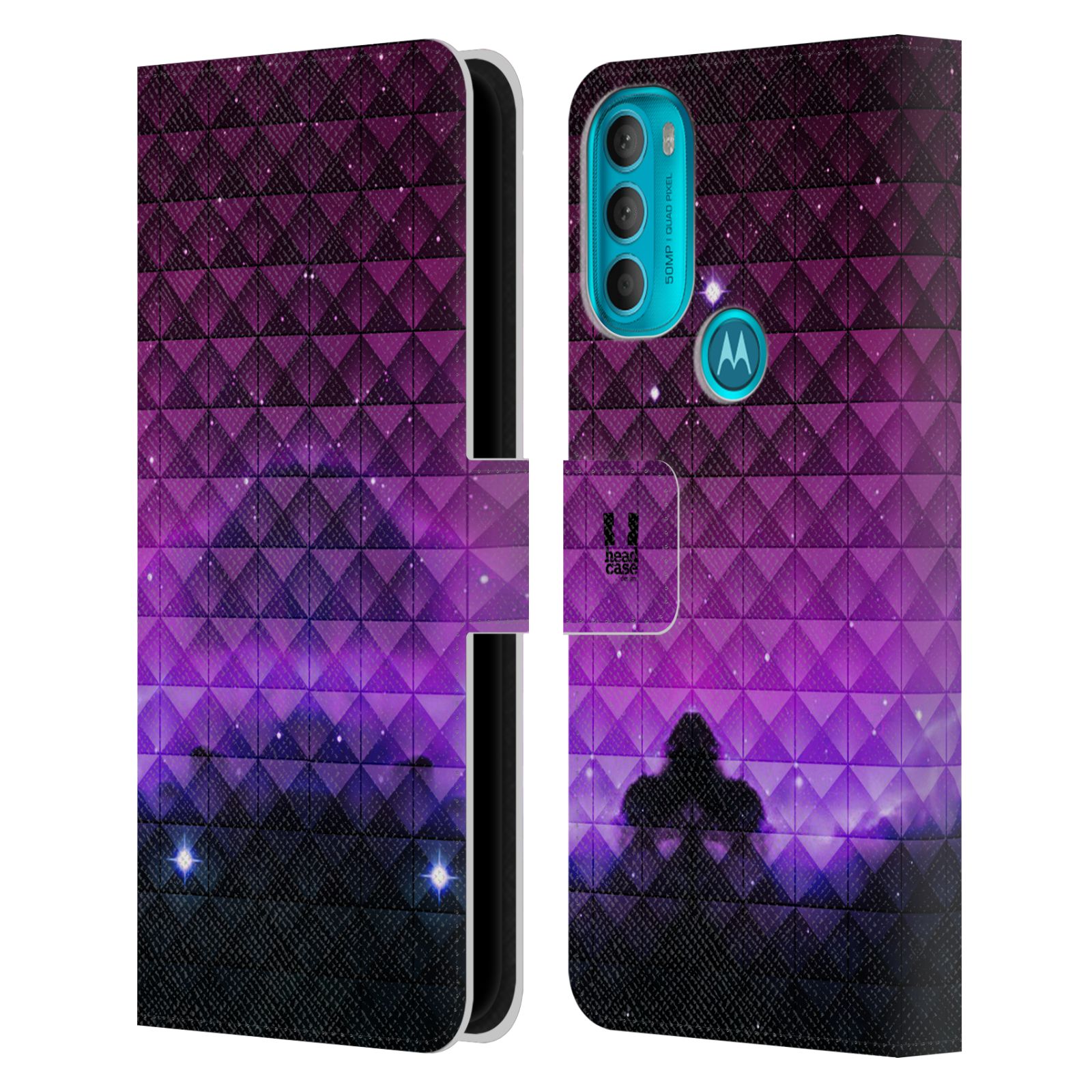 Pouzdro HEAD CASE na mobil Motorola Moto G71 5G barevná vesmírná mlhovina fialová a černá