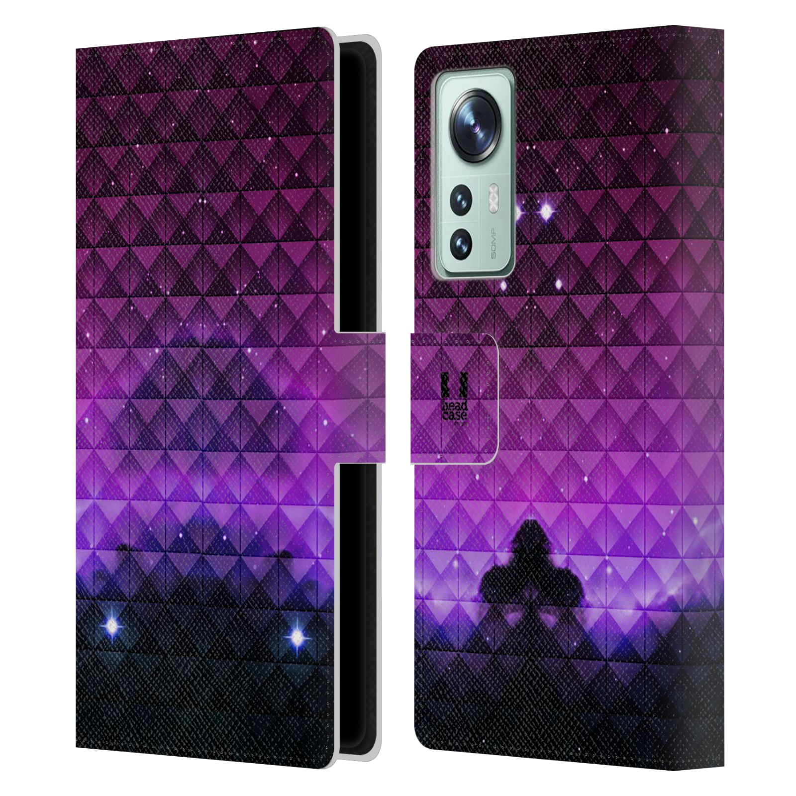 Pouzdro HEAD CASE na mobil Xiaomi 12 barevná vesmírná mlhovina fialová a černá