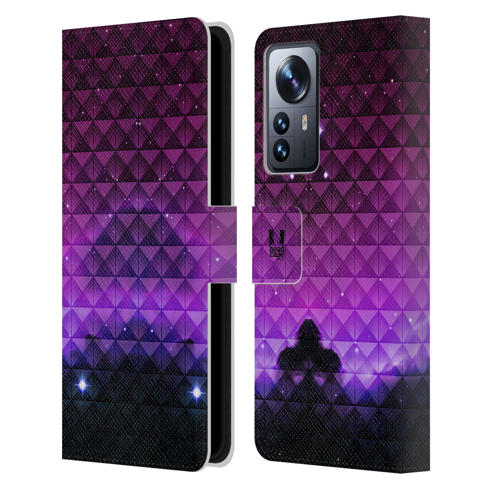 Pouzdro HEAD CASE na mobil Xiaomi 12 PRO barevná vesmírná mlhovina fialová a černá
