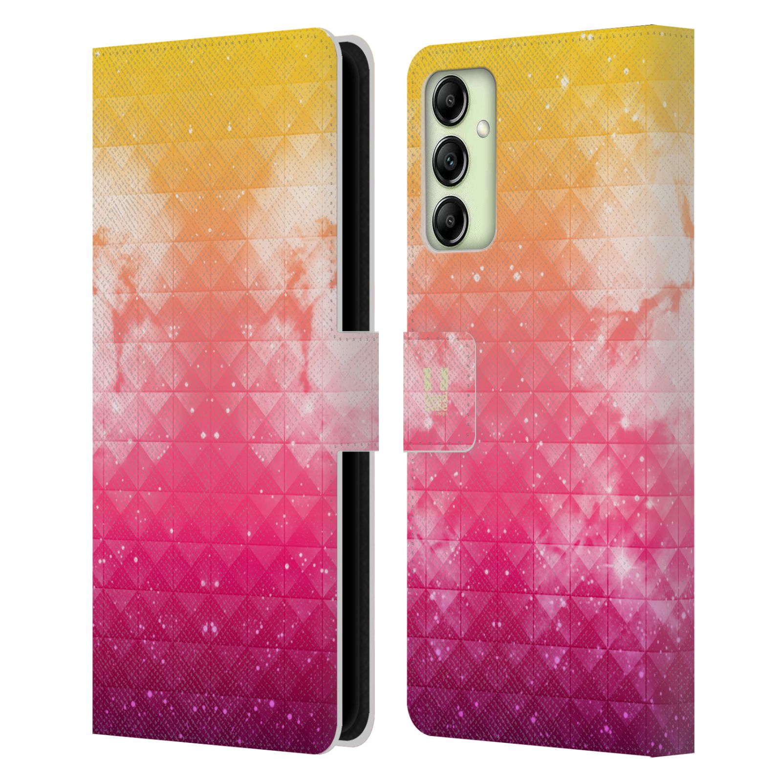 Pouzdro HEAD CASE na mobil Samsung Galaxy A14 barevná vesmírná mlhovina oranžová a růžová