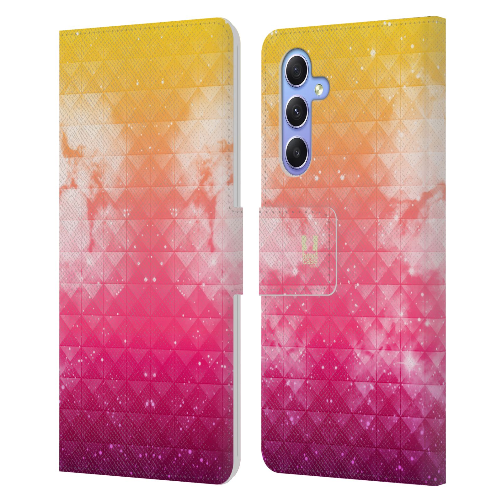 Pouzdro HEAD CASE na mobil Samsung Galaxy A34 5G barevná vesmírná mlhovina oranžová a růžová