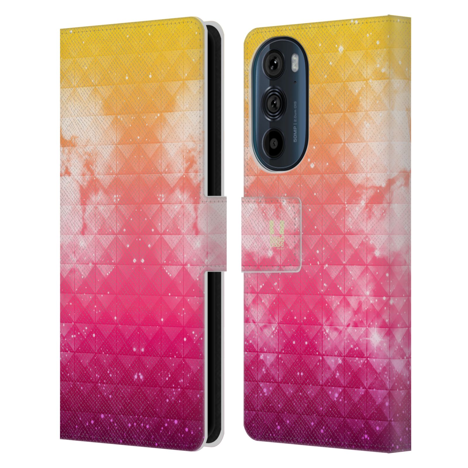 Pouzdro HEAD CASE na mobil Motorola EDGE 30 barevná vesmírná mlhovina oranžová a růžová