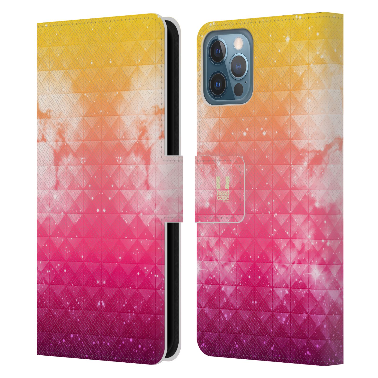 HEAD CASE Flipové pouzdro pro mobil Apple Iphone 12 / Iphone 12 PRO barevná vesmírná mlhovina oranžová a růžová