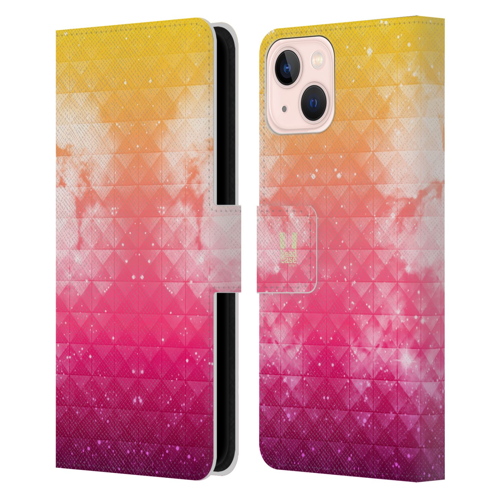 Pouzdro HEAD CASE na mobil Apple Iphone 13 barevná vesmírná mlhovina oranžová a růžová