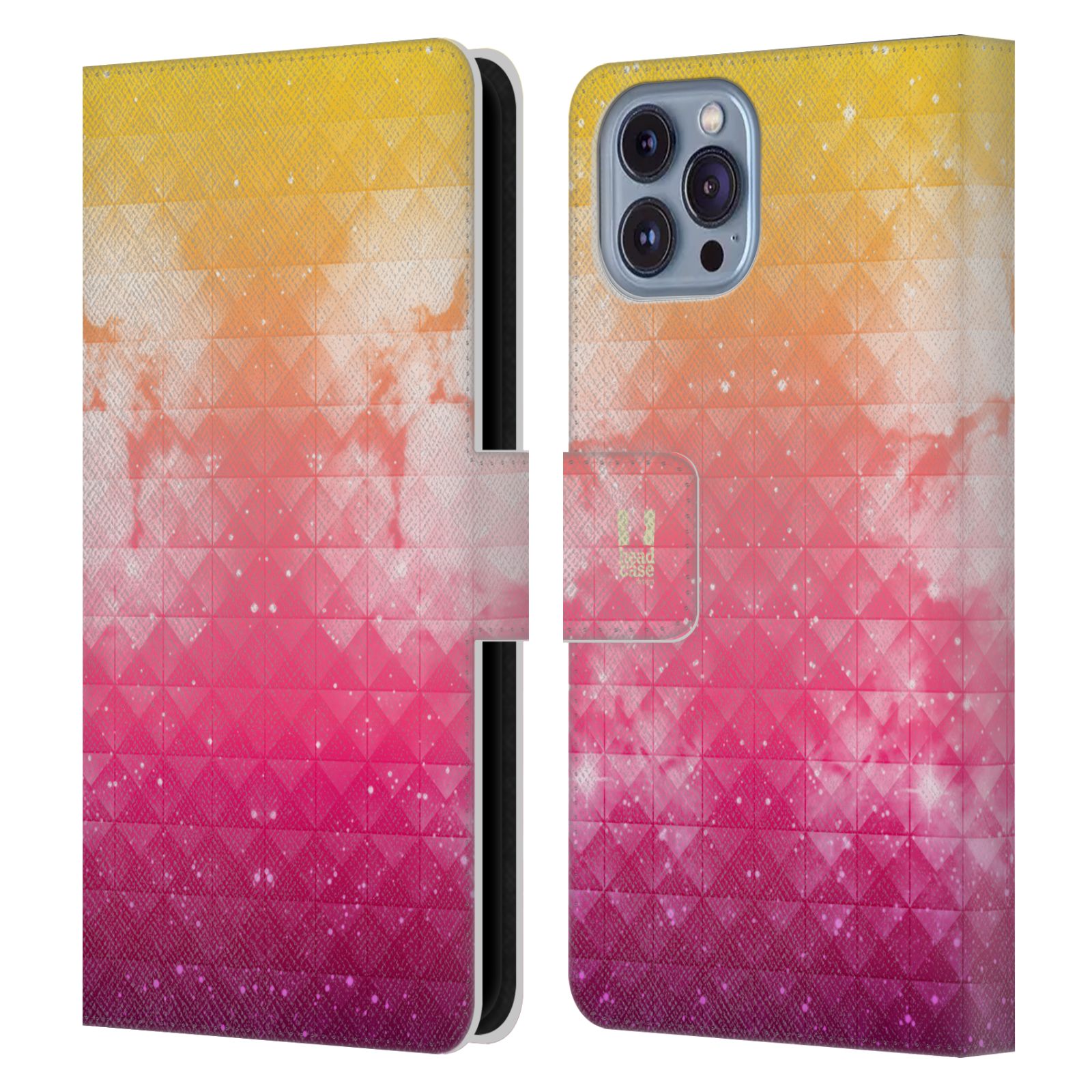 Pouzdro HEAD CASE na mobil Apple Iphone 14 barevná vesmírná mlhovina oranžová a růžová