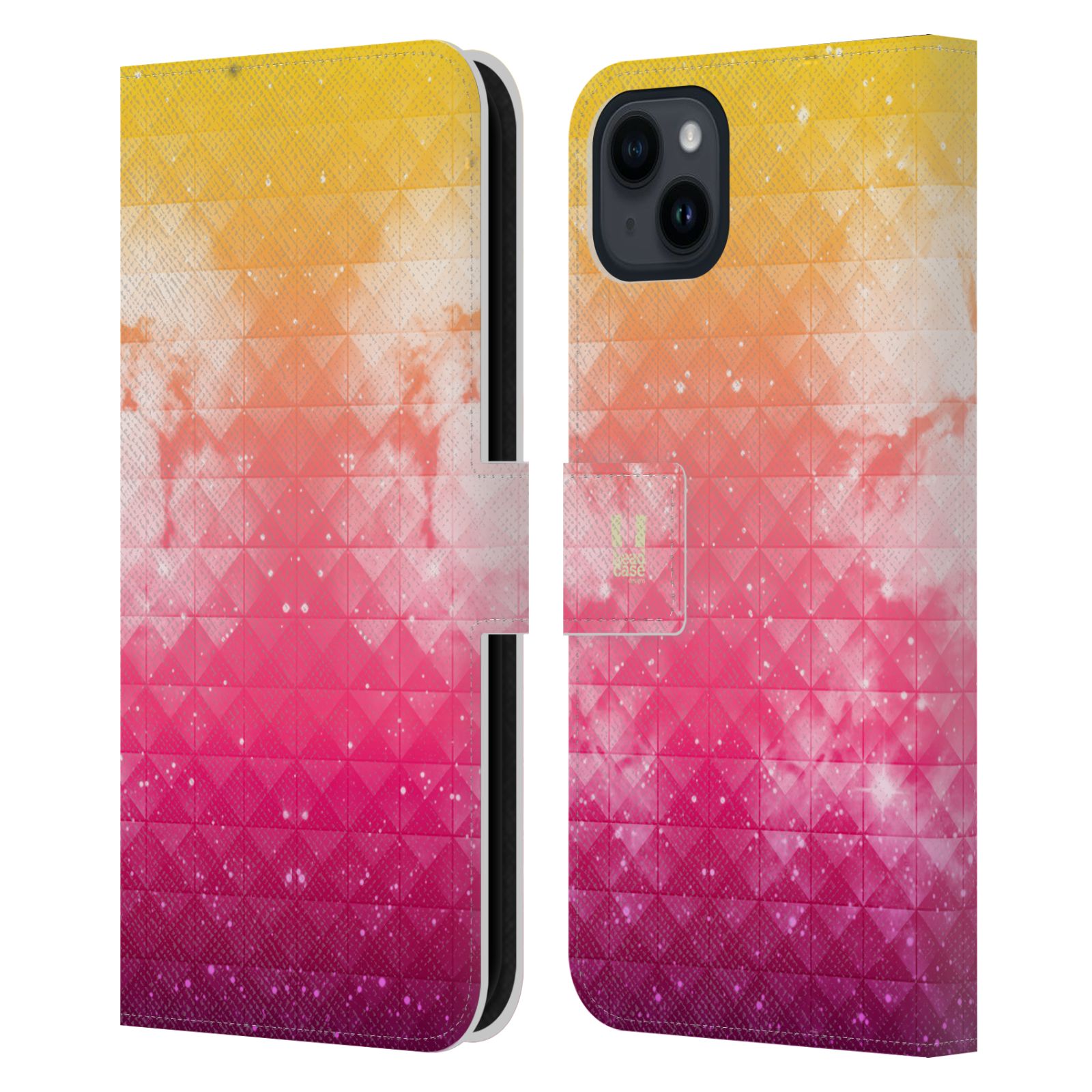 Pouzdro HEAD CASE na mobil Apple Iphone 15 PLUS barevná vesmírná mlhovina oranžová a růžová