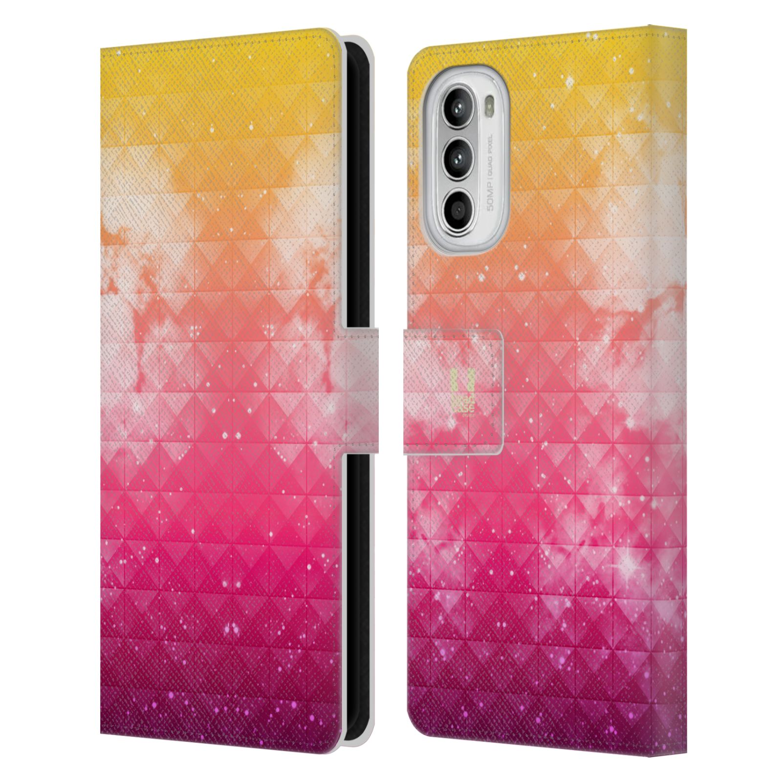 Pouzdro HEAD CASE na mobil Motorola Moto G52 barevná vesmírná mlhovina oranžová a růžová