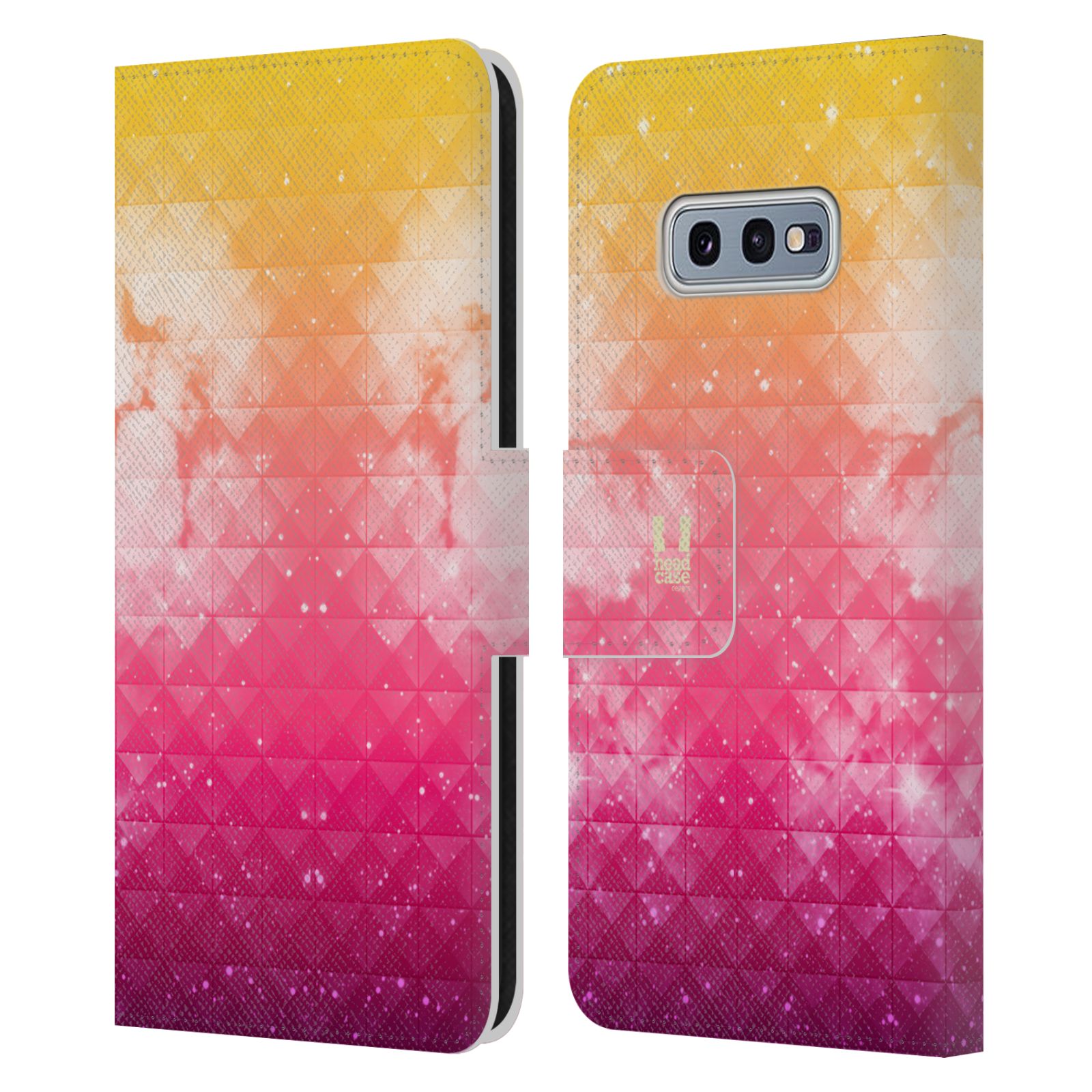 Pouzdro HEAD CASE na mobil Samsung Galaxy S10e barevná vesmírná mlhovina oranžová a růžová