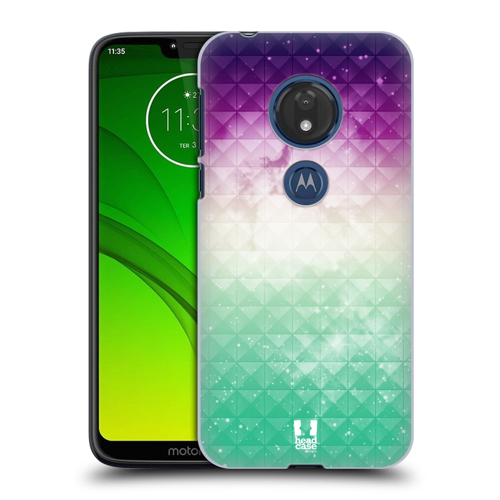 Pouzdro na mobil Motorola Moto G7 Play vzor Hvězdná obloha hvězdy a slunce FIALOVÁ A ZELENÁ