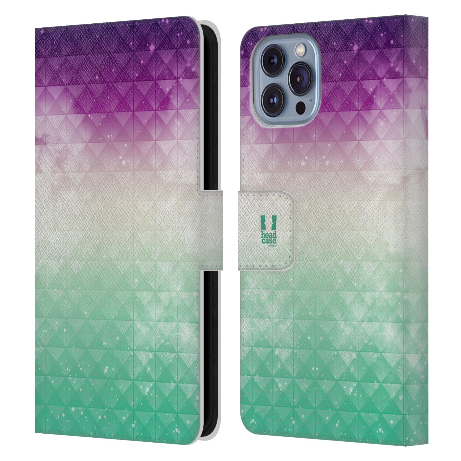 Pouzdro HEAD CASE na mobil Apple Iphone 14 barevná vesmírná mlhovina fialová a zelená