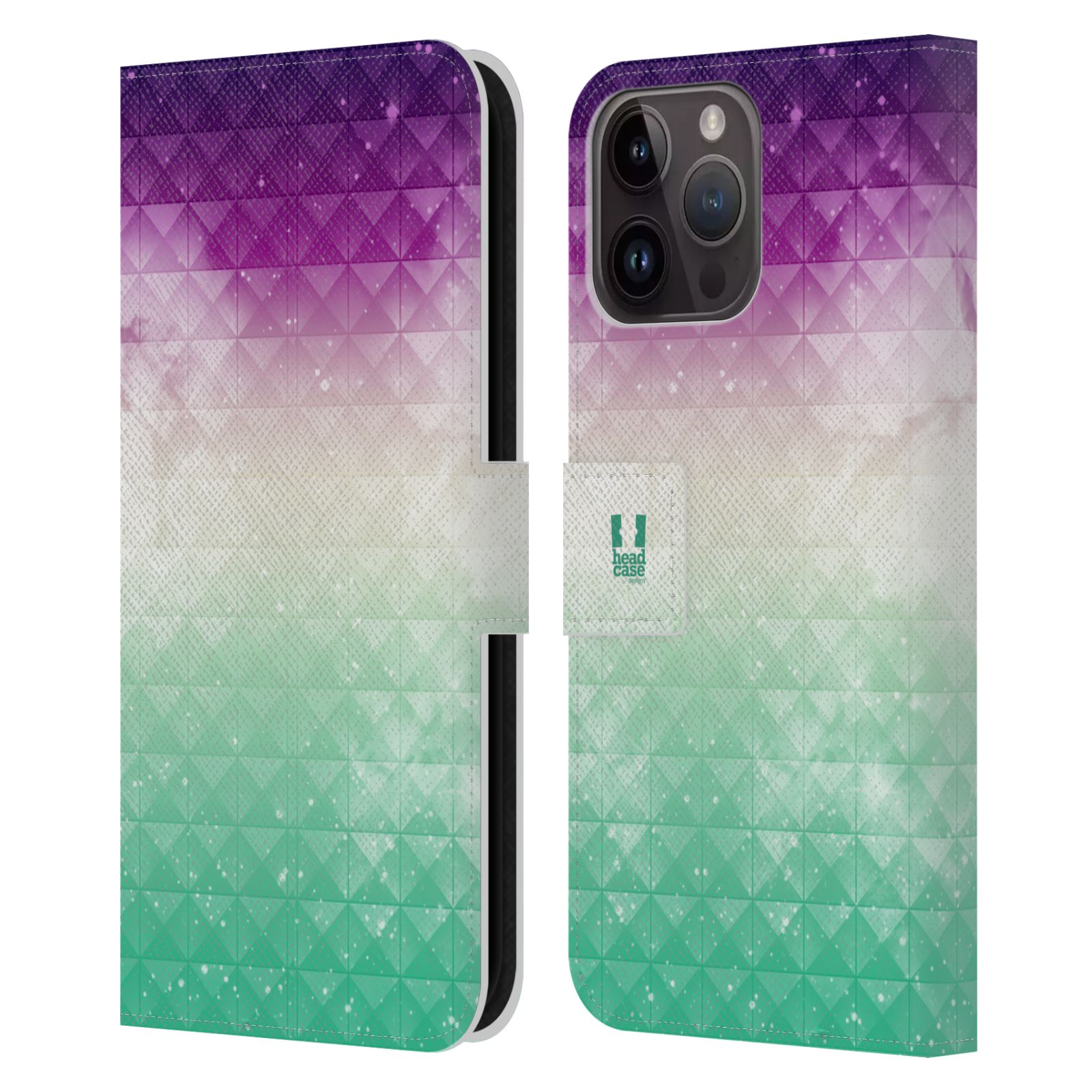Pouzdro HEAD CASE na mobil Apple Iphone 15 PRO MAX barevná vesmírná mlhovina fialová a zelená