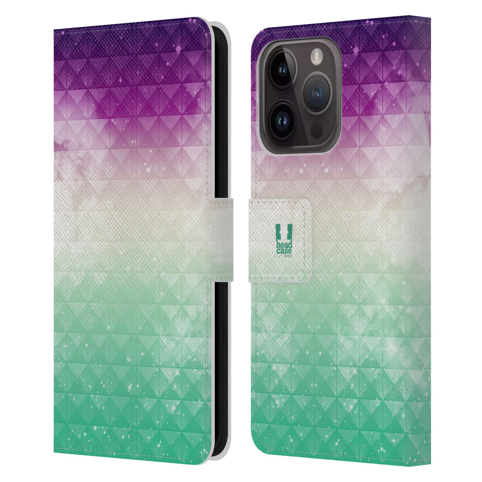 Pouzdro HEAD CASE na mobil Apple Iphone 15 PRO barevná vesmírná mlhovina fialová a zelená