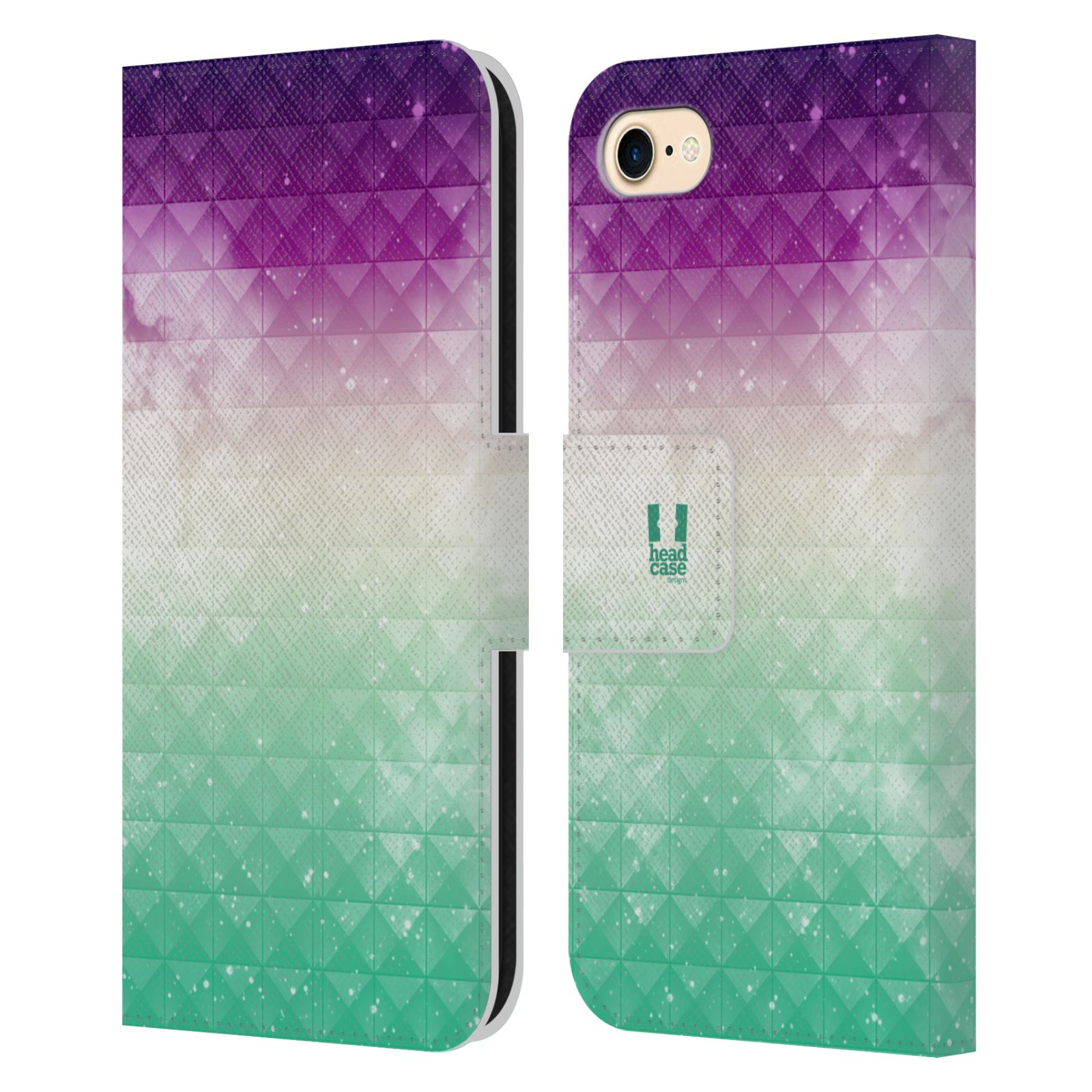 HEAD CASE Flipové pouzdro pro mobil Apple Iphone 7/8/SE 2020 barevná vesmírná mlhovina fialová a zelená