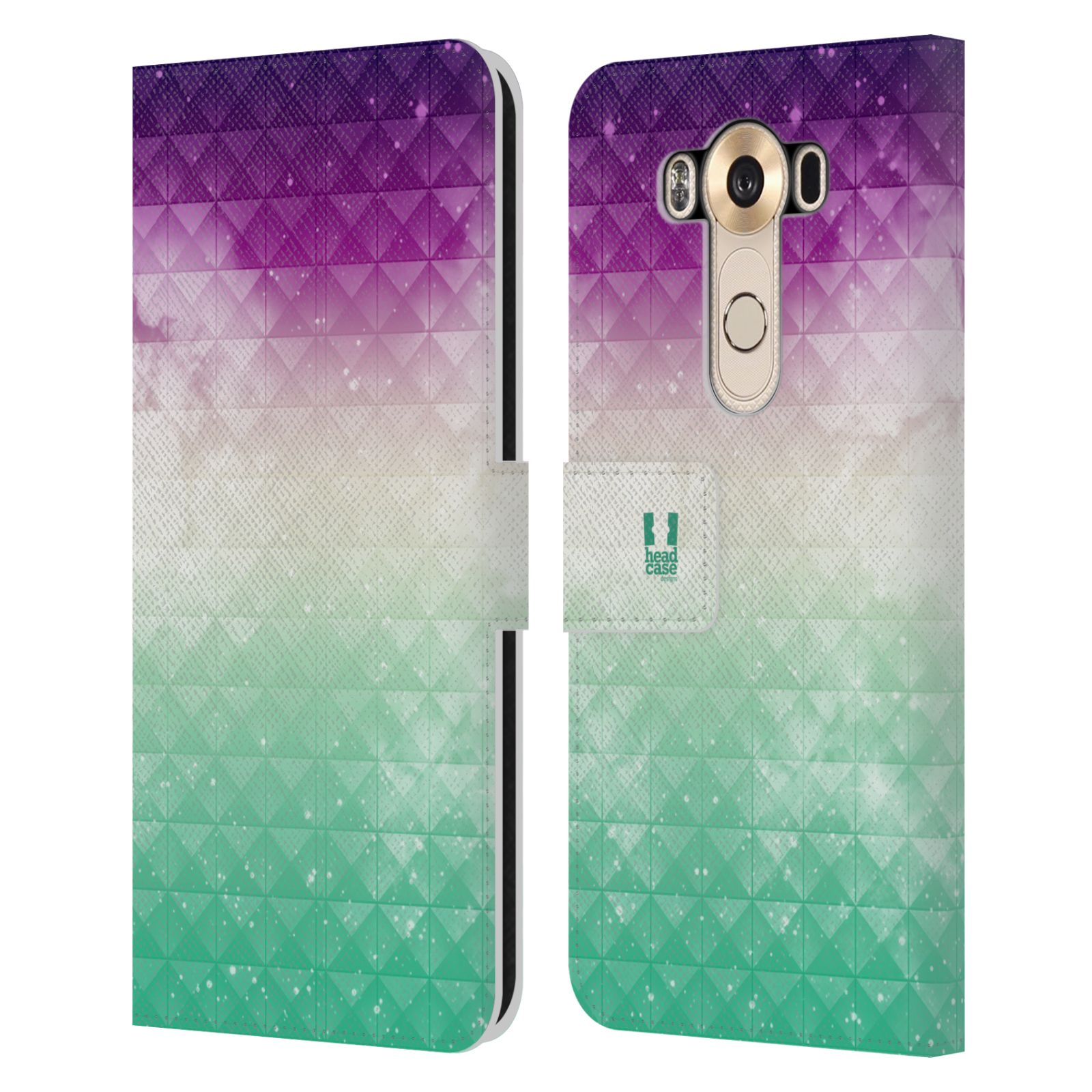 HEAD CASE Flipové pouzdro pro mobil LG V10 barevná vesmírná mlhovina fialová a zelená