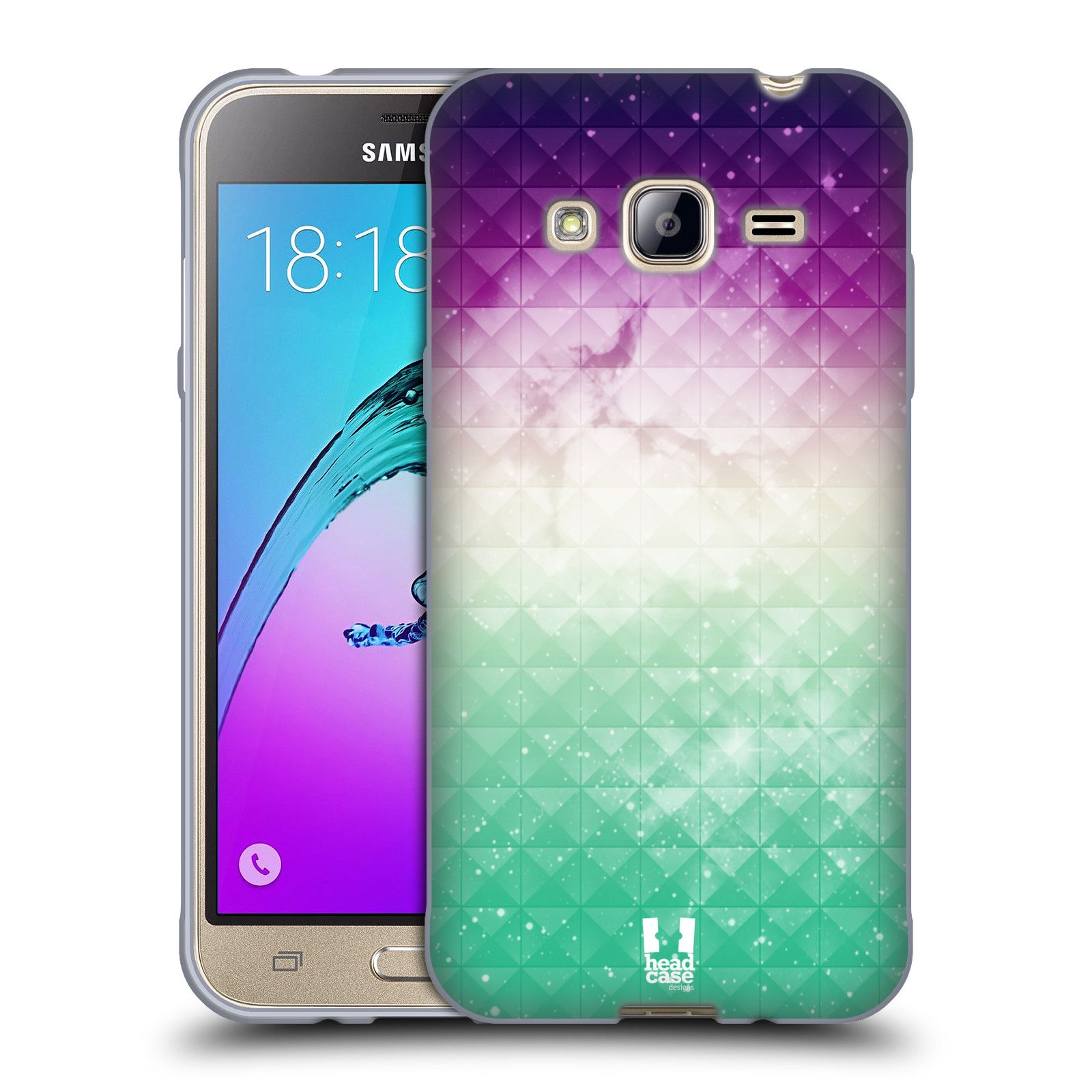 HEAD CASE silikonový obal na mobil Samsung Galaxy J3, J3 2016 vzor Hvězdná obloha hvězdy a slunce FIALOVÁ A ZELENÁ