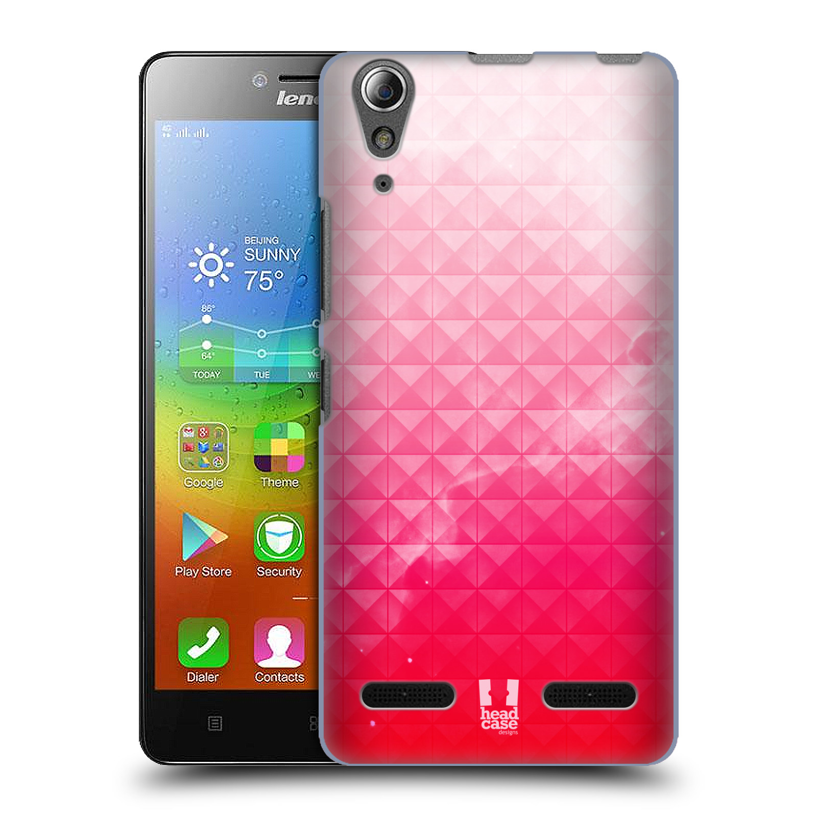 HEAD CASE pevný plastový obal na mobil LENOVO A6000 / A6000 PLUS vzor Hvězdná obloha hvězdy a slunce JAHODA RŮŽOVÁ