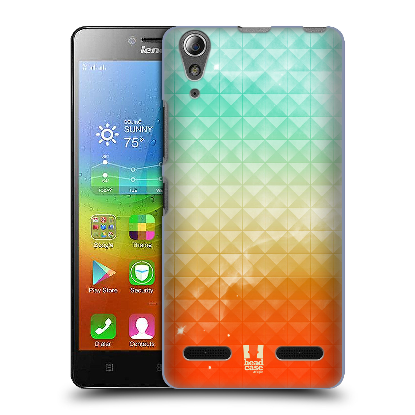 HEAD CASE pevný plastový obal na mobil LENOVO A6000 / A6000 PLUS vzor Hvězdná obloha hvězdy a slunce ORANŽOVA A MODRÁ