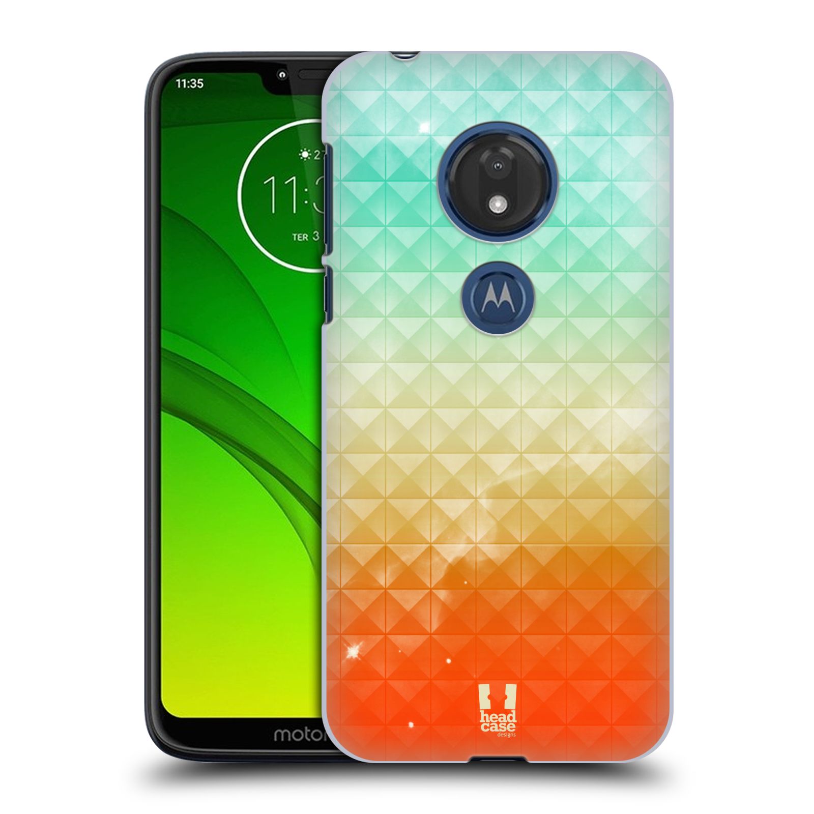 Pouzdro na mobil Motorola Moto G7 Play vzor Hvězdná obloha hvězdy a slunce ORANŽOVA A MODRÁ