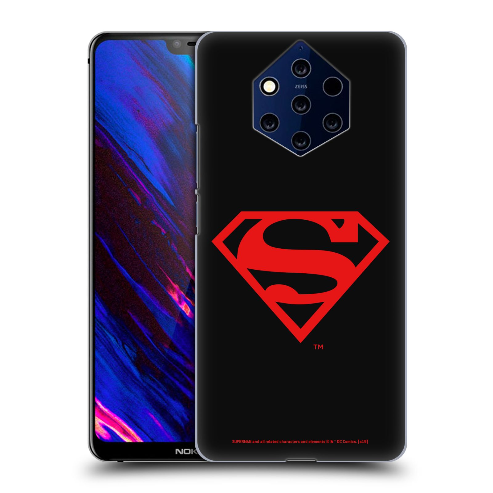 Pouzdro na mobil NOKIA 9 PureView - HEAD CASE - DC komix Superman červený znak černé pozadí