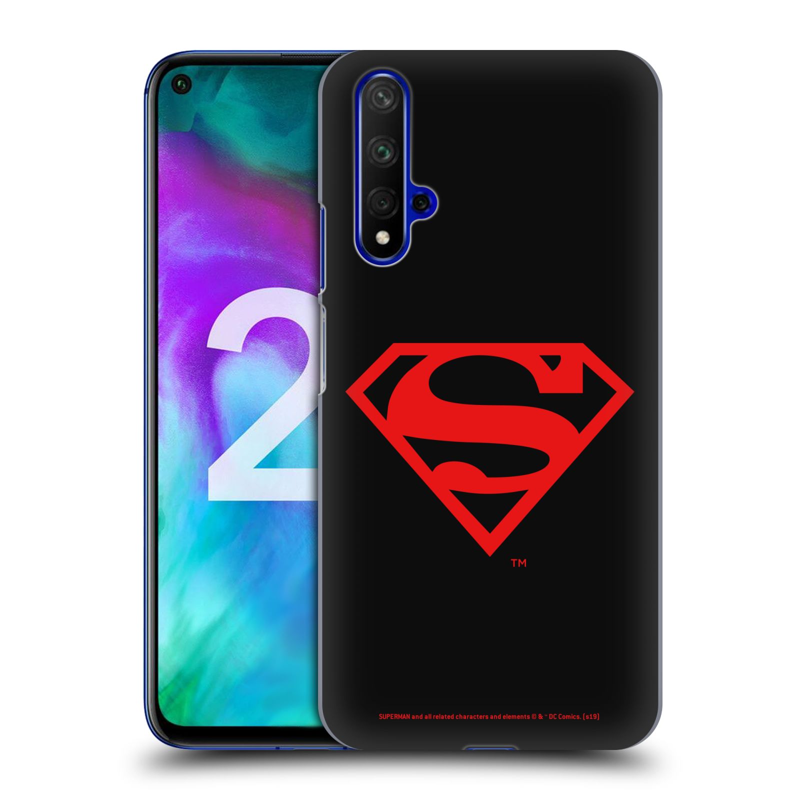 Pouzdro na mobil HONOR 20 - HEAD CASE - DC komix Superman červený znak černé pozadí