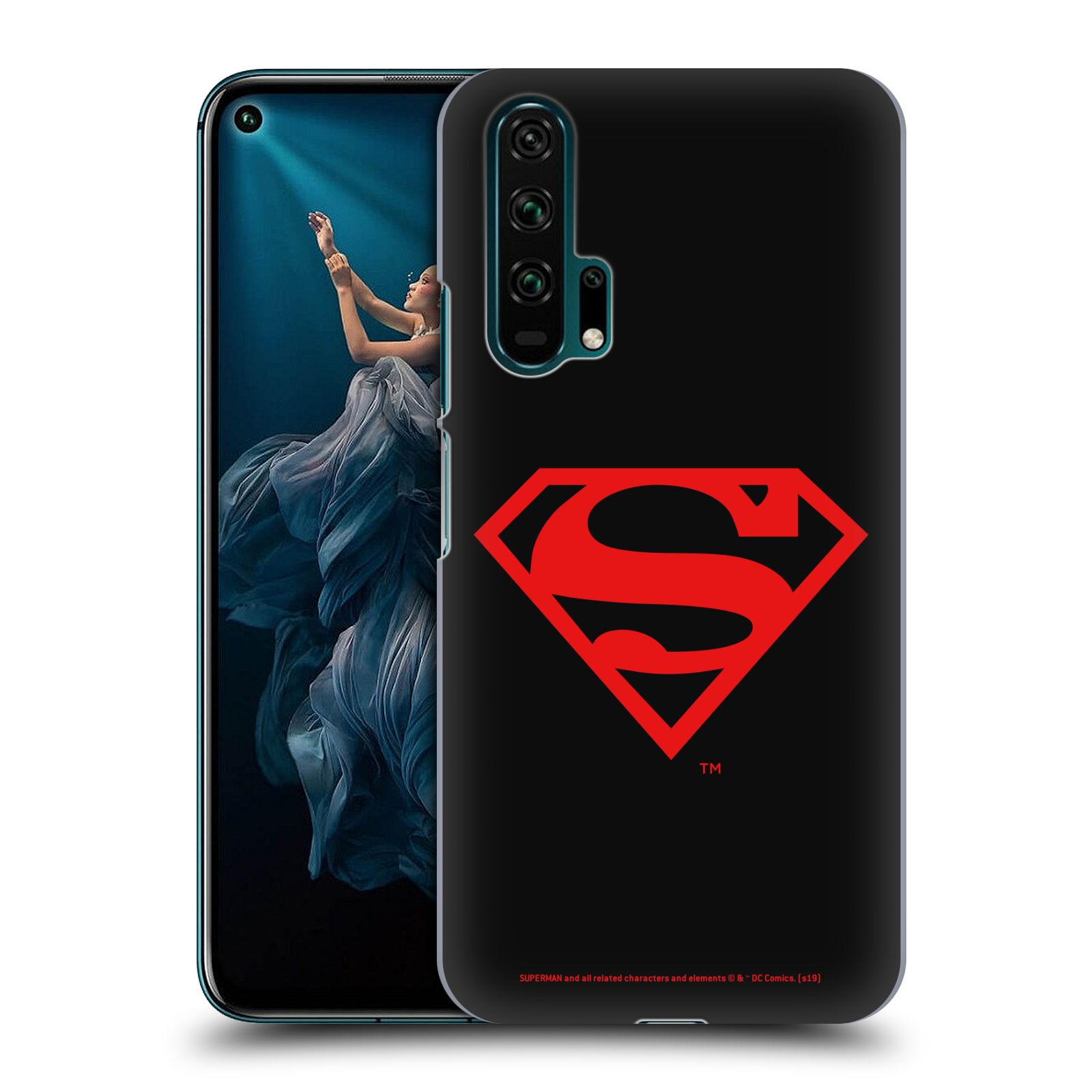 Pouzdro na mobil HONOR 20 PRO - HEAD CASE - DC komix Superman červený znak černé pozadí