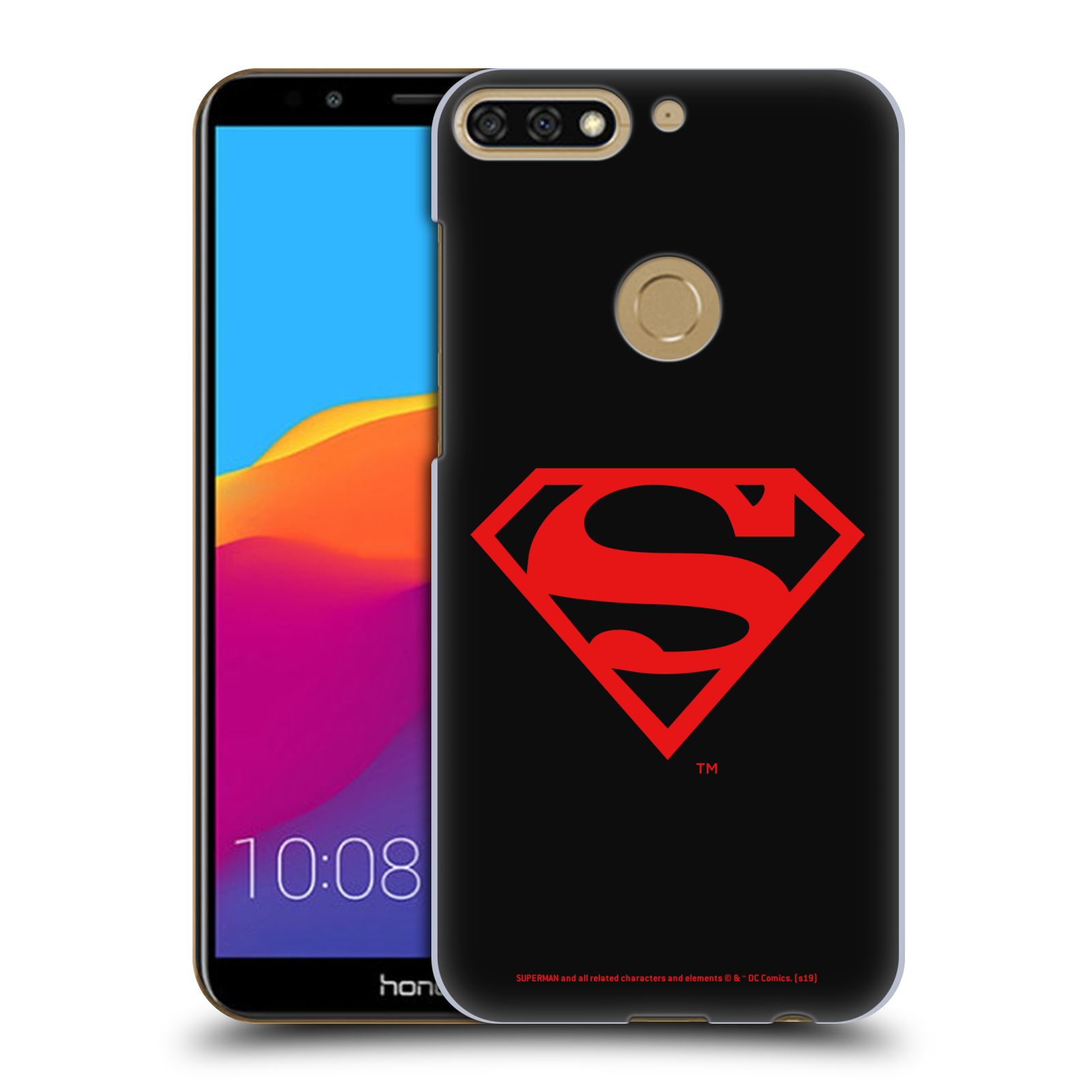 Pouzdro na mobil HONOR 7C - HEAD CASE - DC komix Superman červený znak černé pozadí