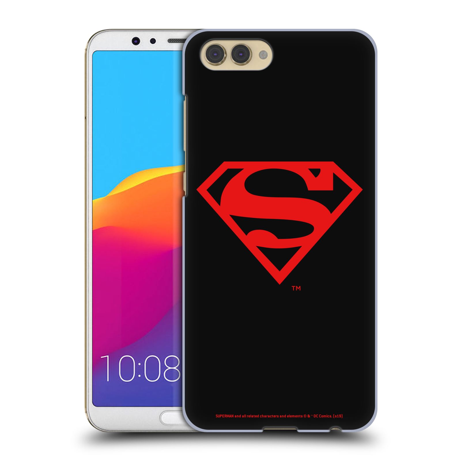 Pouzdro na mobil HONOR View 10 / V10 - HEAD CASE - DC komix Superman červený znak černé pozadí