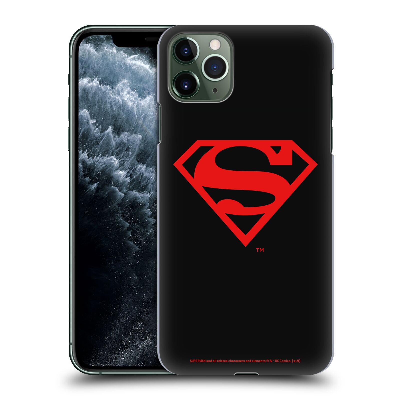 Pouzdro na mobil Apple Iphone 11 PRO MAX - HEAD CASE - DC komix Superman červený znak černé pozadí