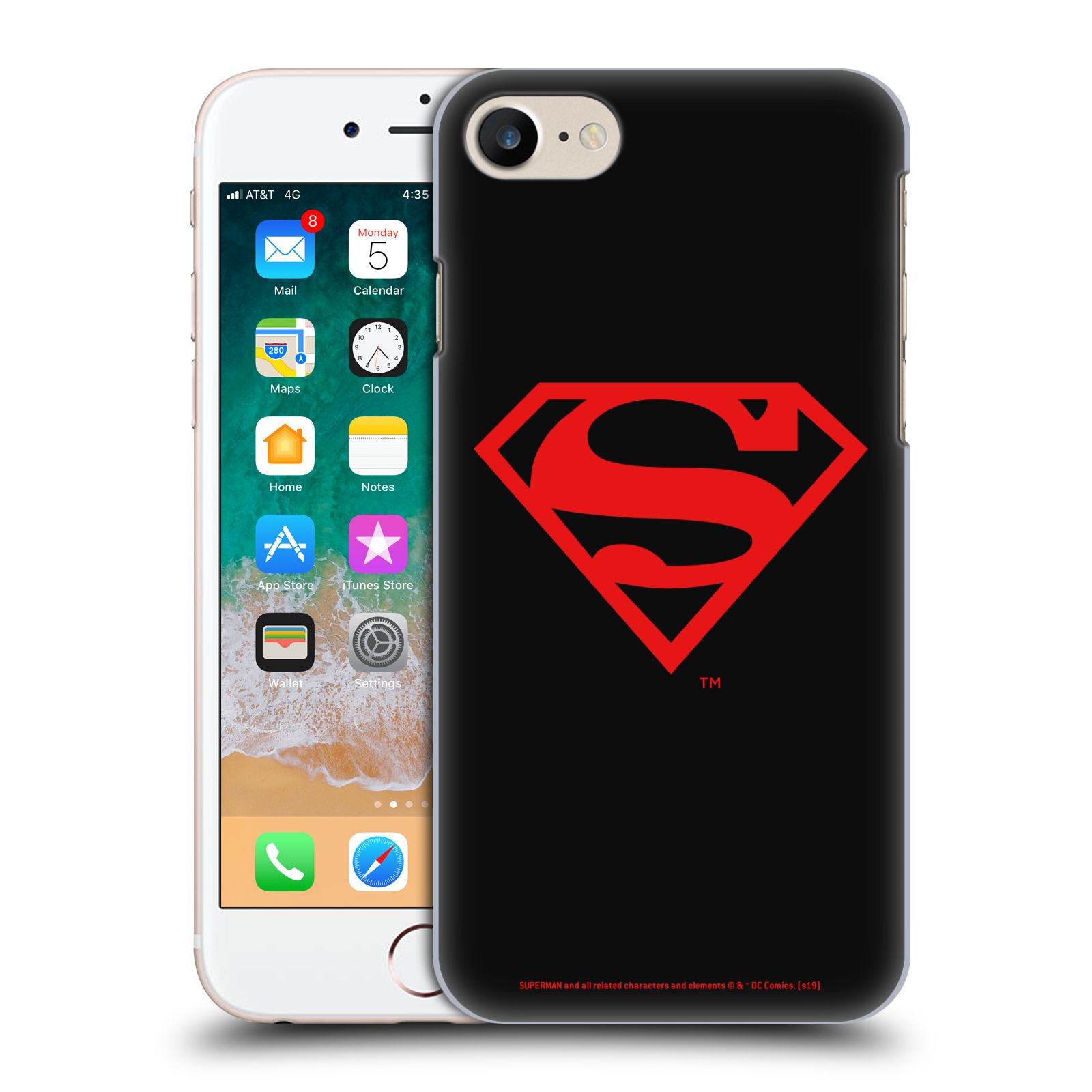 Pouzdro na mobil Apple Iphone 7/8 - HEAD CASE - DC komix Superman červený znak černé pozadí