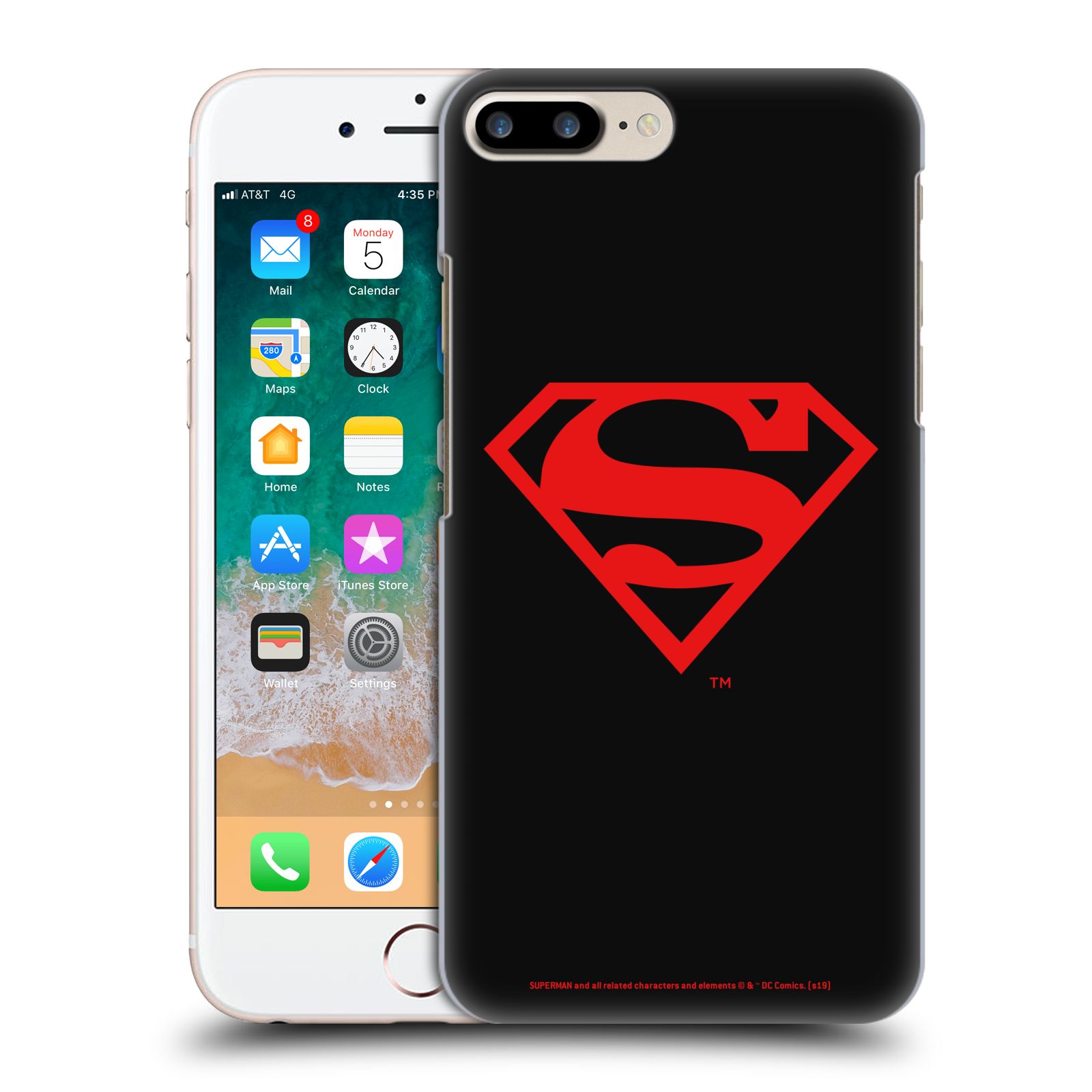 Pouzdro na mobil Apple Iphone 7/8 PLUS - HEAD CASE - DC komix Superman červený znak černé pozadí