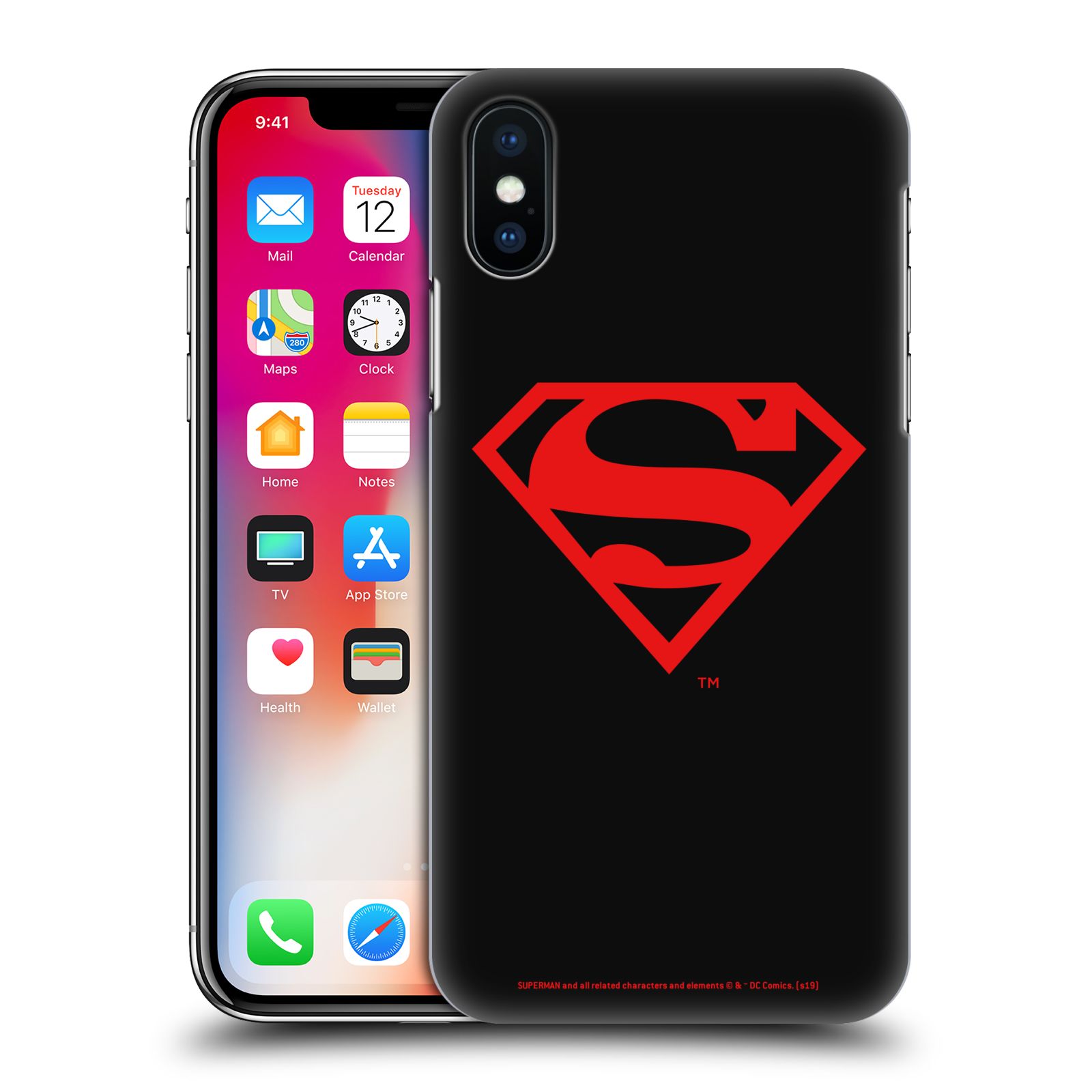Pouzdro na mobil Apple Iphone X/XS - HEAD CASE - DC komix Superman červený znak černé pozadí
