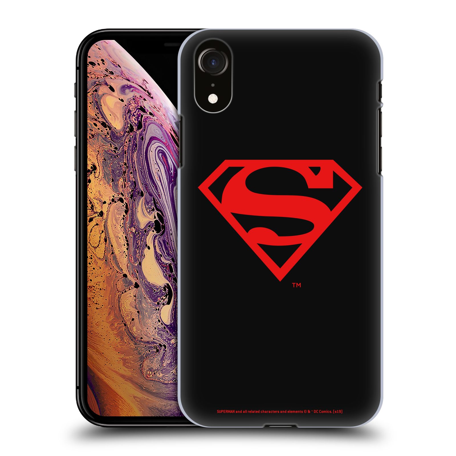 Pouzdro na mobil Apple Iphone XR - HEAD CASE - DC komix Superman červený znak černé pozadí