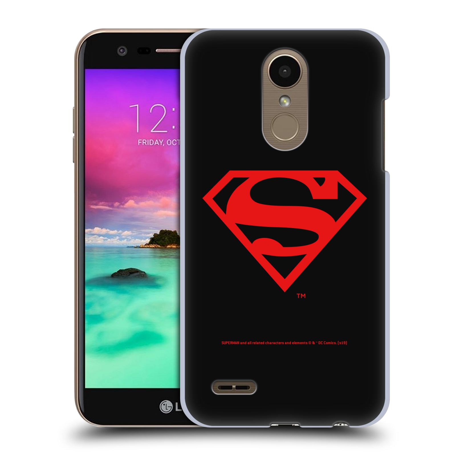 Pouzdro na mobil LG K10 2018 - HEAD CASE - DC komix Superman červený znak černé pozadí