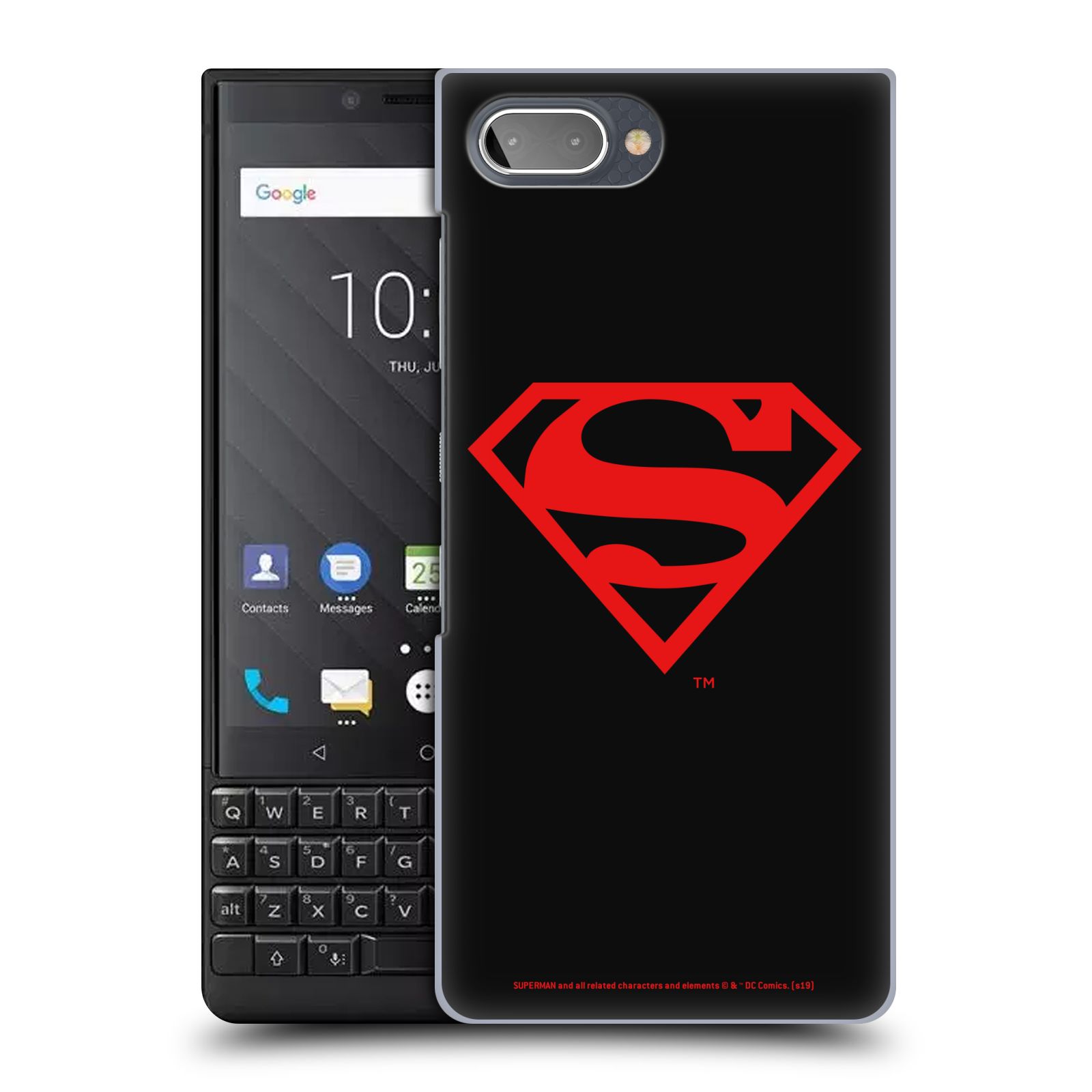 Pouzdro na mobil Blackberry KEY 2 - HEAD CASE - DC komix Superman červený znak černé pozadí