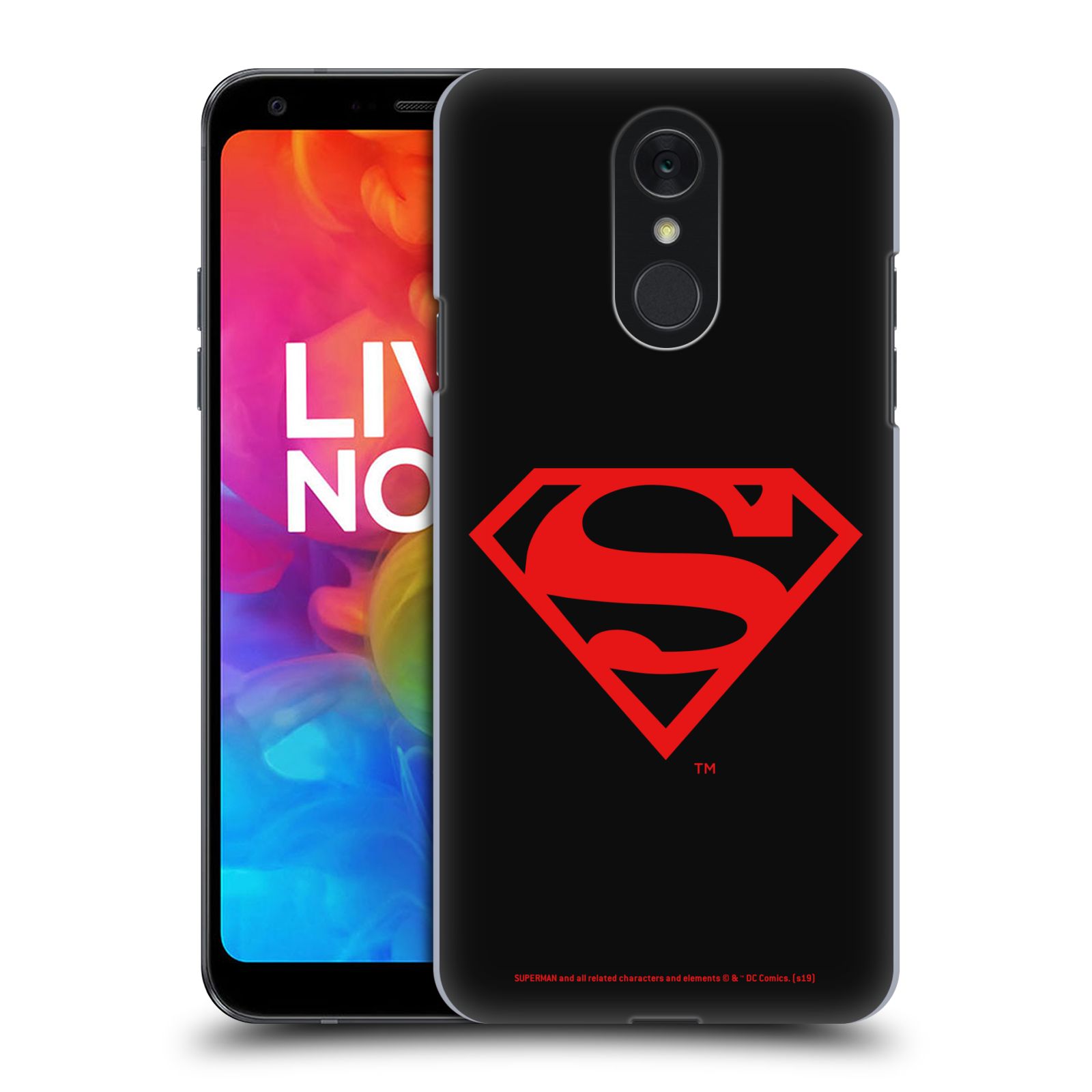 Pouzdro na mobil LG Q7 - HEAD CASE - DC komix Superman červený znak černé pozadí