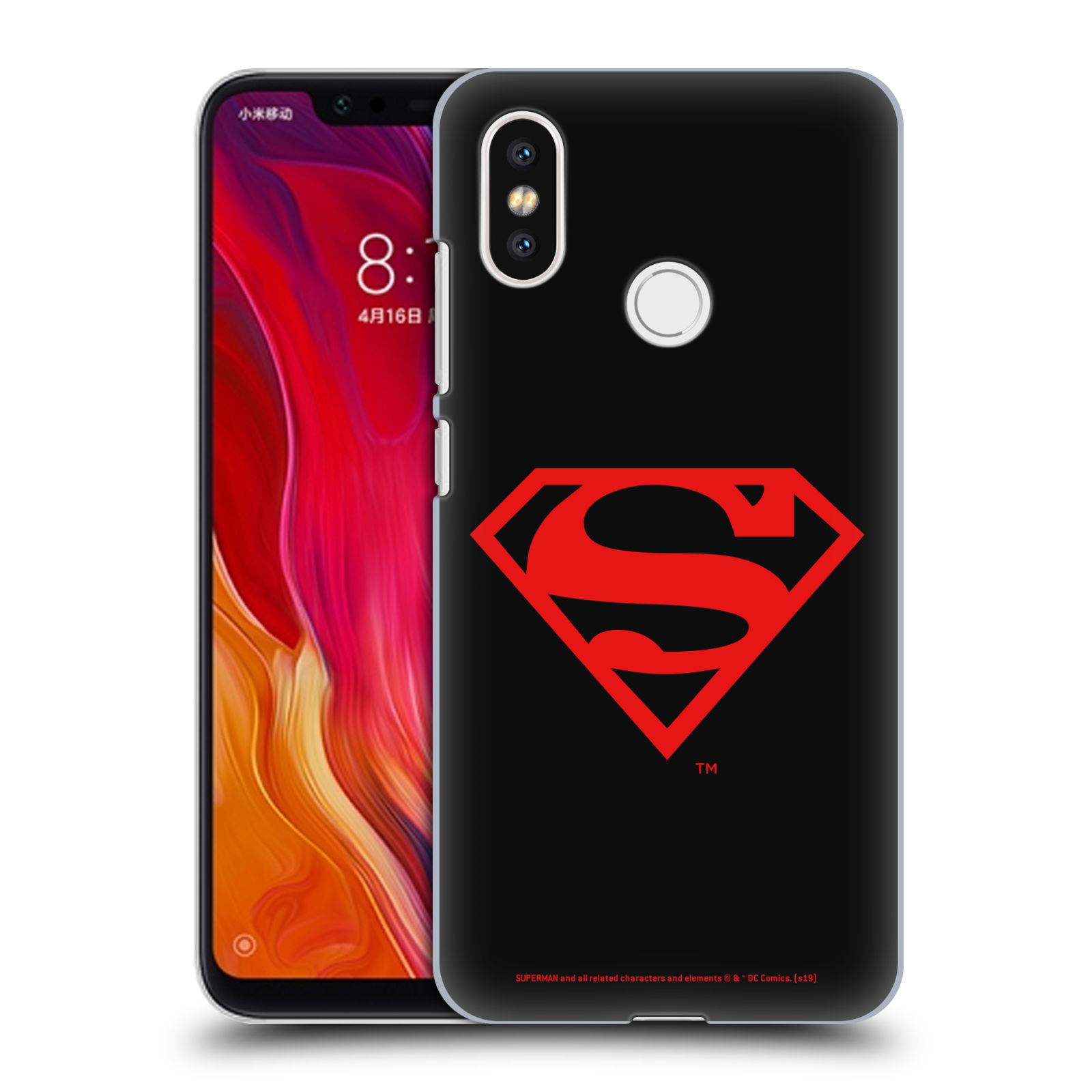 Pouzdro na mobil Xiaomi  Mi 8 - HEAD CASE - DC komix Superman červený znak černé pozadí