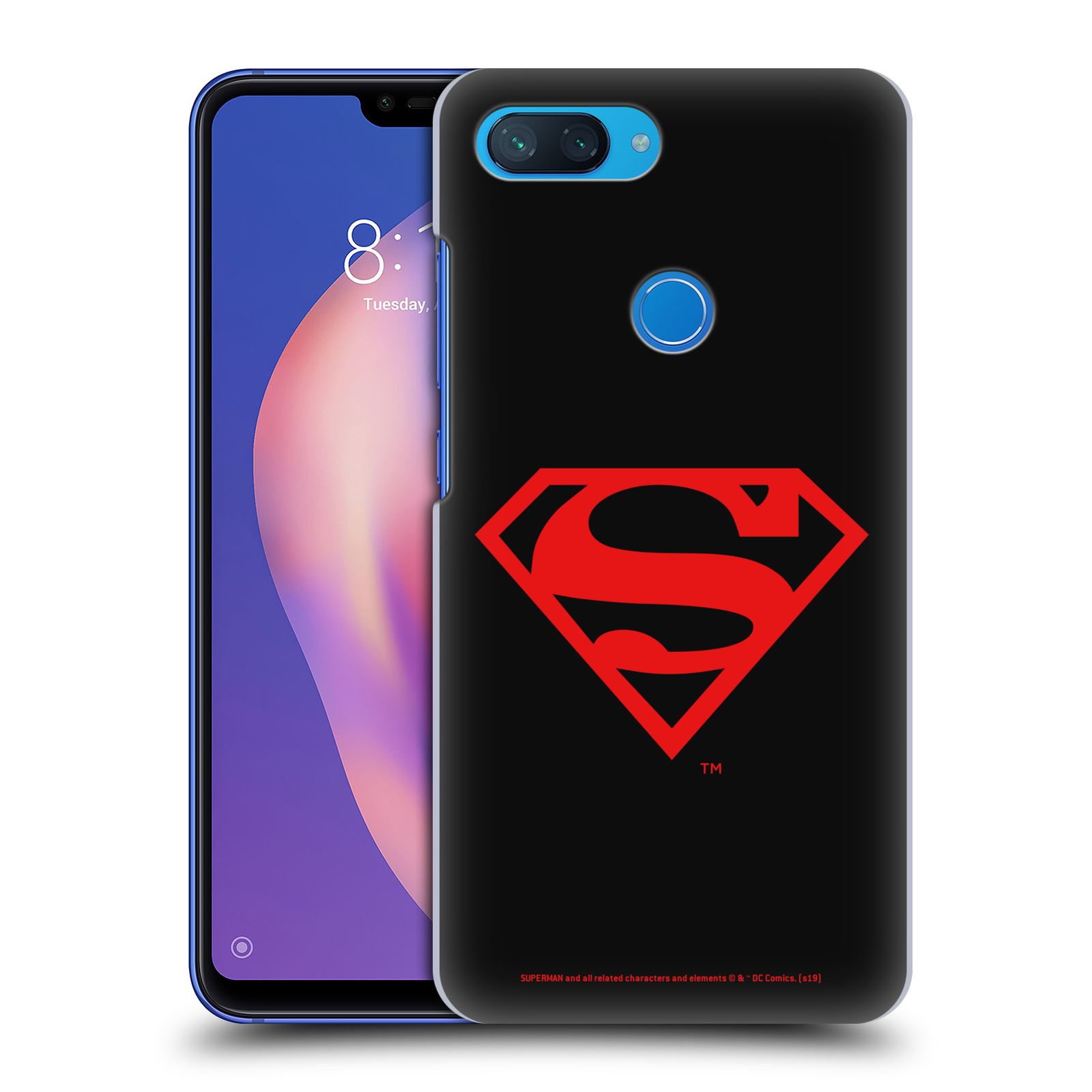 Pouzdro na mobil Xiaomi  Mi 8 Lite - HEAD CASE - DC komix Superman červený znak černé pozadí