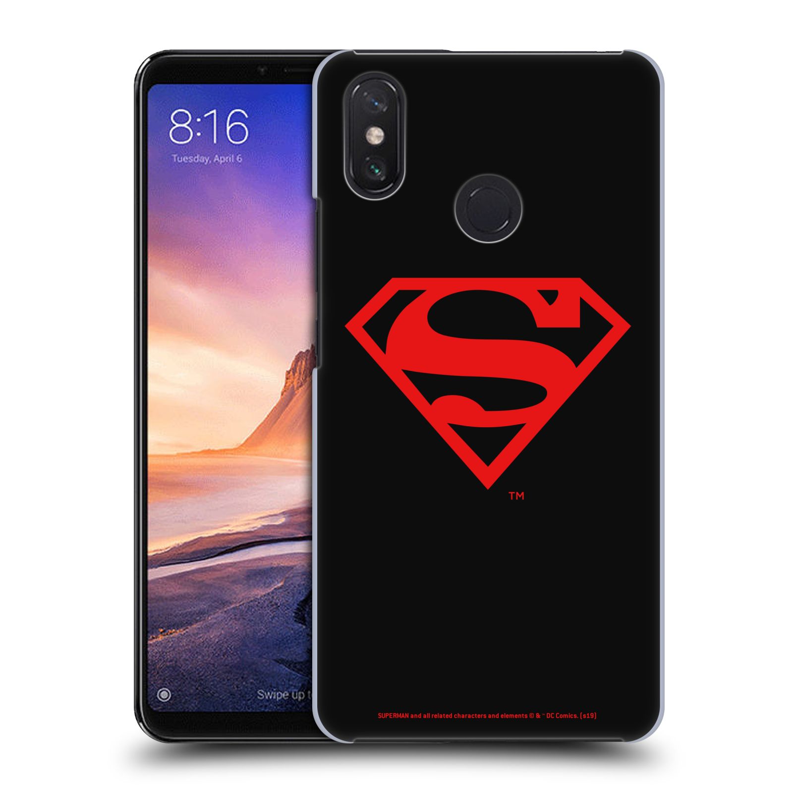 Pouzdro na mobil Xiaomi Mi Max 3 - HEAD CASE - DC komix Superman červený znak černé pozadí