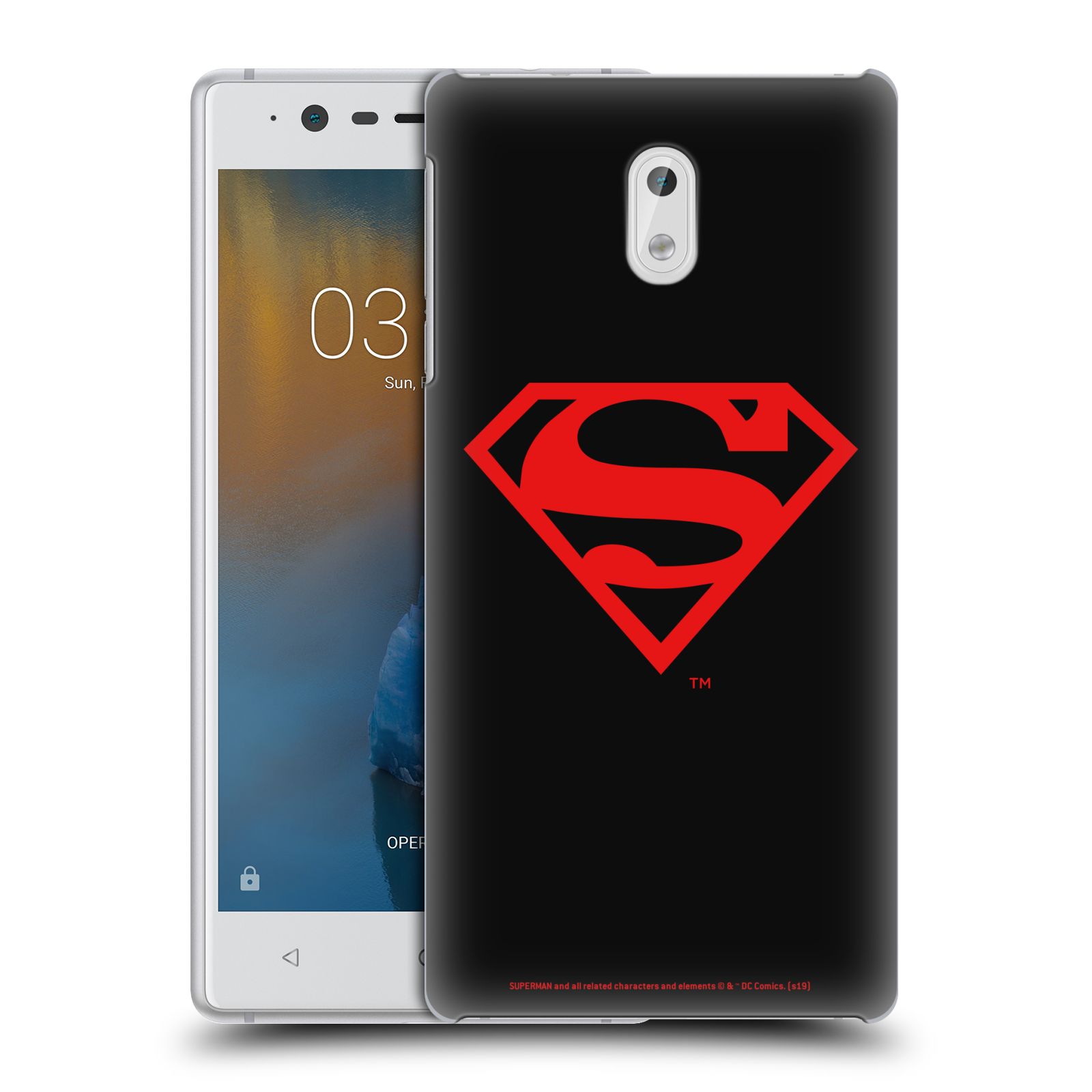 Pouzdro na mobil Nokia 3 - HEAD CASE - DC komix Superman červený znak černé pozadí