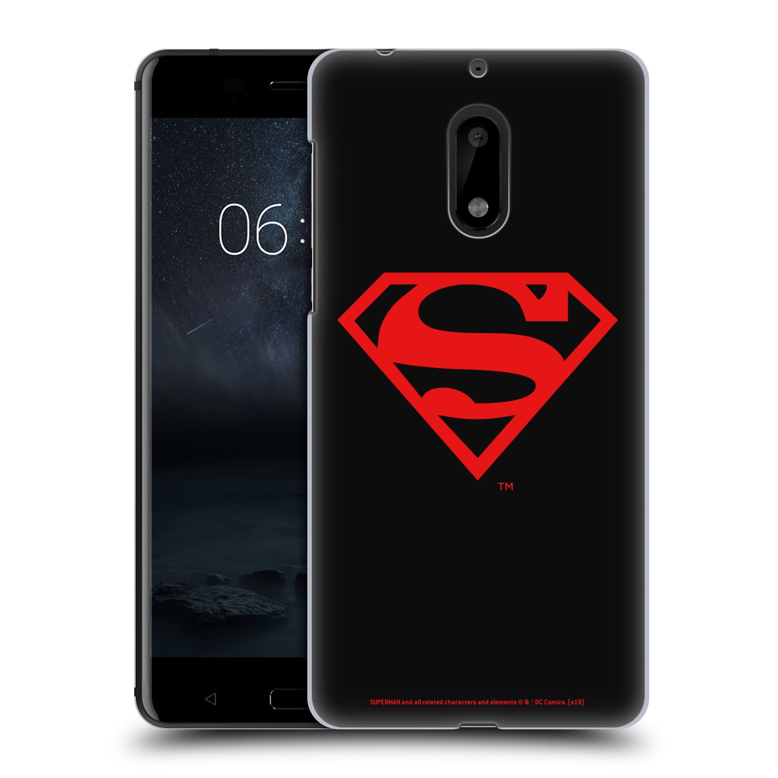 Pouzdro na mobil Nokia 6 - HEAD CASE - DC komix Superman červený znak černé pozadí