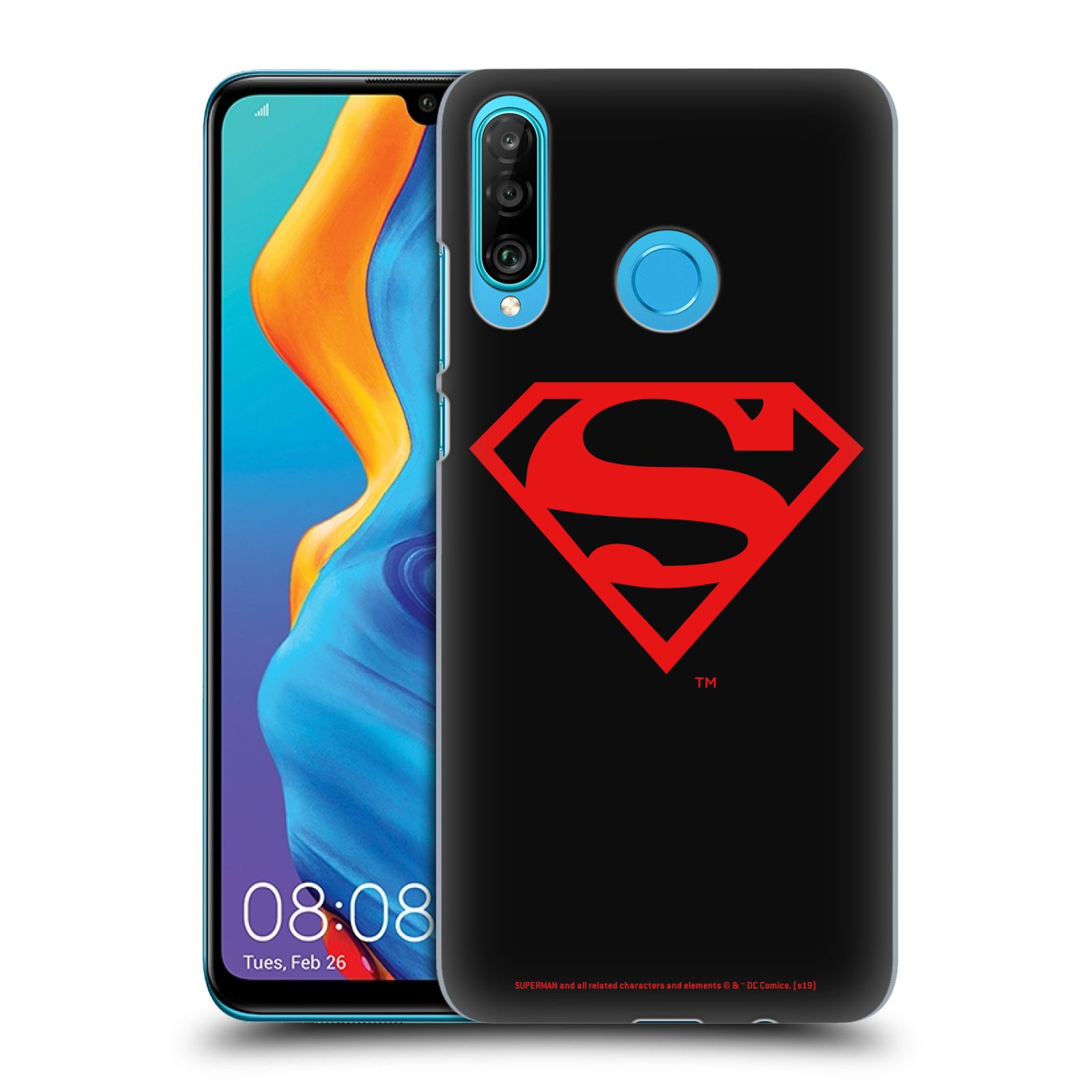 Pouzdro na mobil Huawei P30 LITE - HEAD CASE - DC komix Superman červený znak černé pozadí