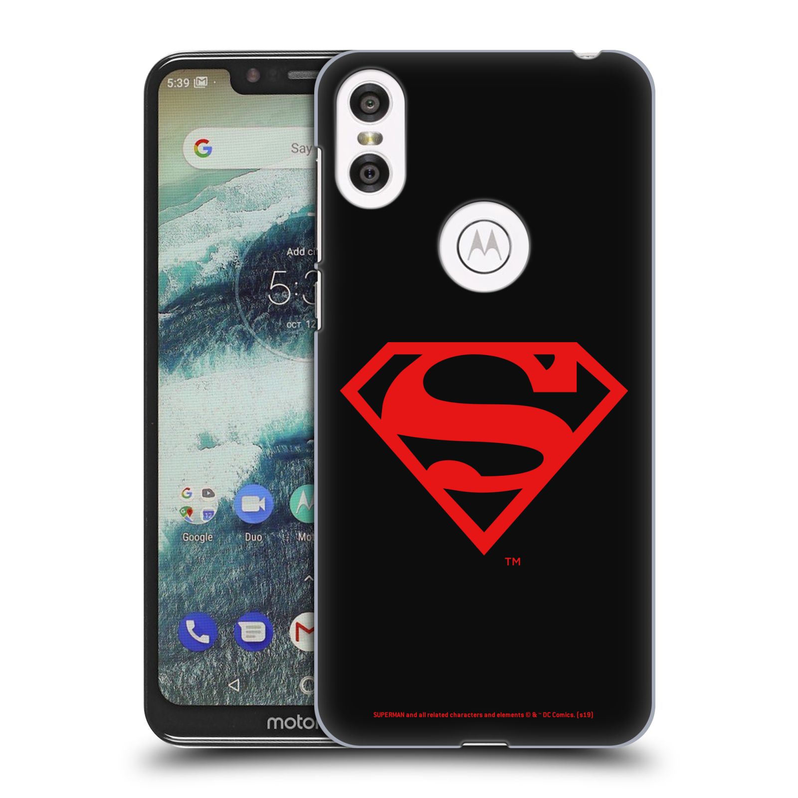 Pouzdro na mobil Motorola Moto ONE - HEAD CASE - DC komix Superman červený znak černé pozadí
